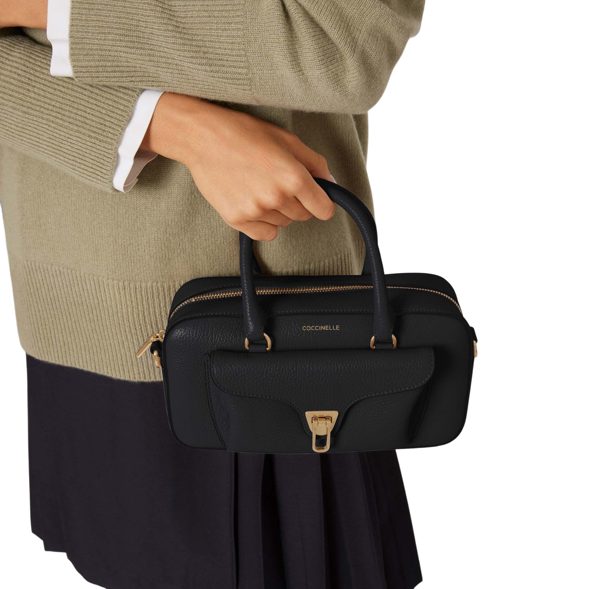 COCCINELLE Borsa Bauletto Donna a Mano con Tracolla Nero, In Vera Pelle, Beat Soft Medium