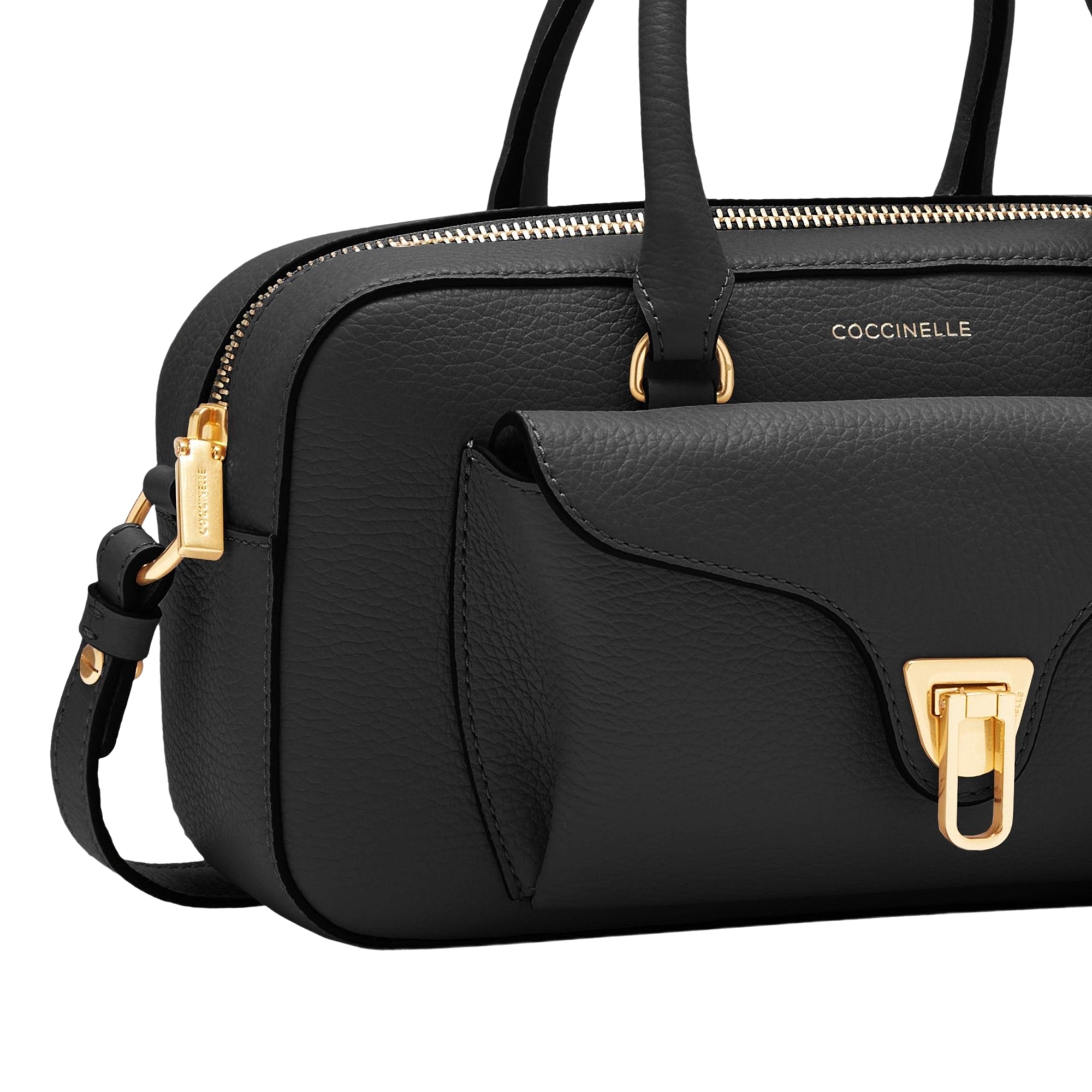 COCCINELLE Borsa Bauletto Donna a Mano con Tracolla Nero, In Vera Pelle, Beat Soft Medium