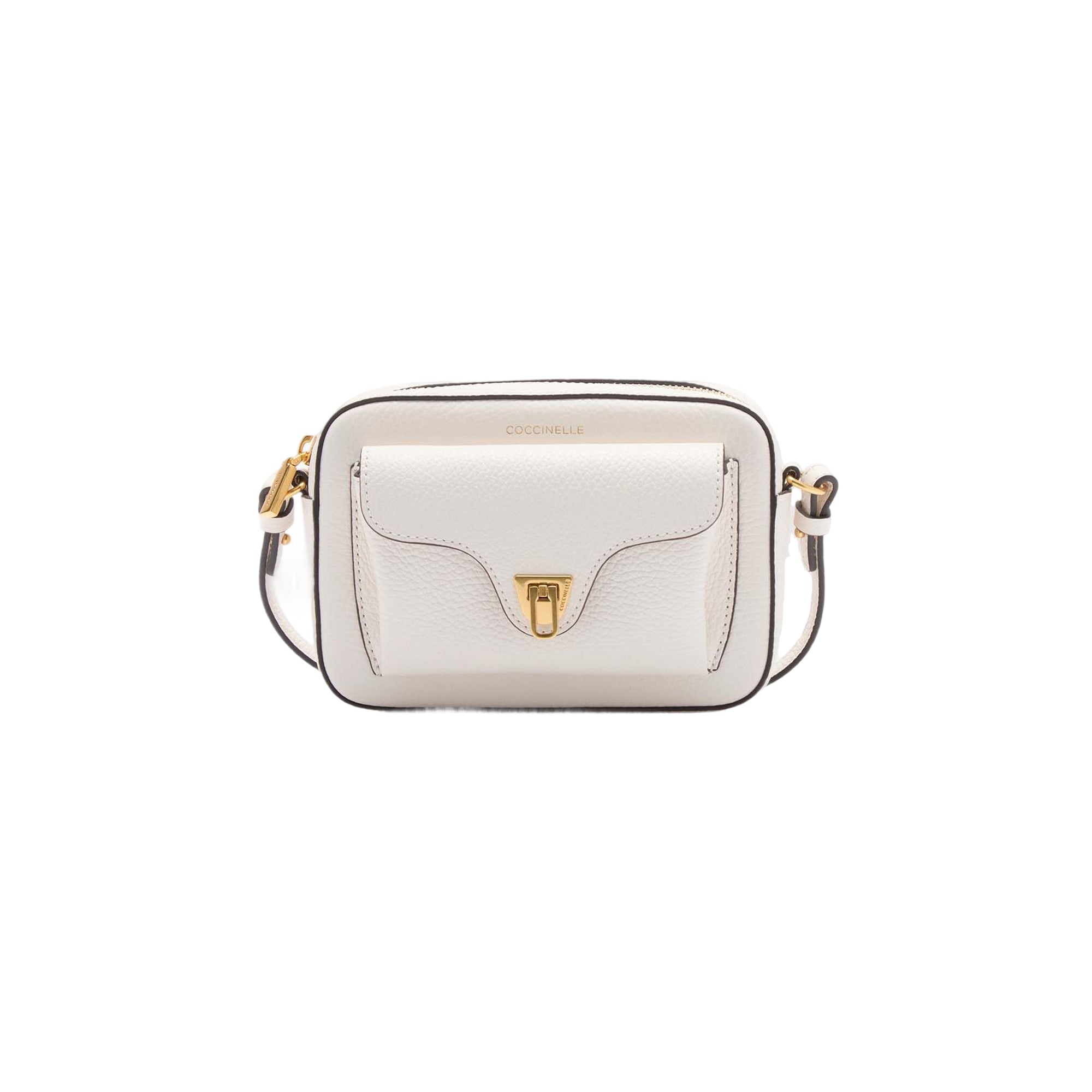Bolso de Mujer Coccinelle Blanco, Bandolera de Cuero Genuino, Beat Mini