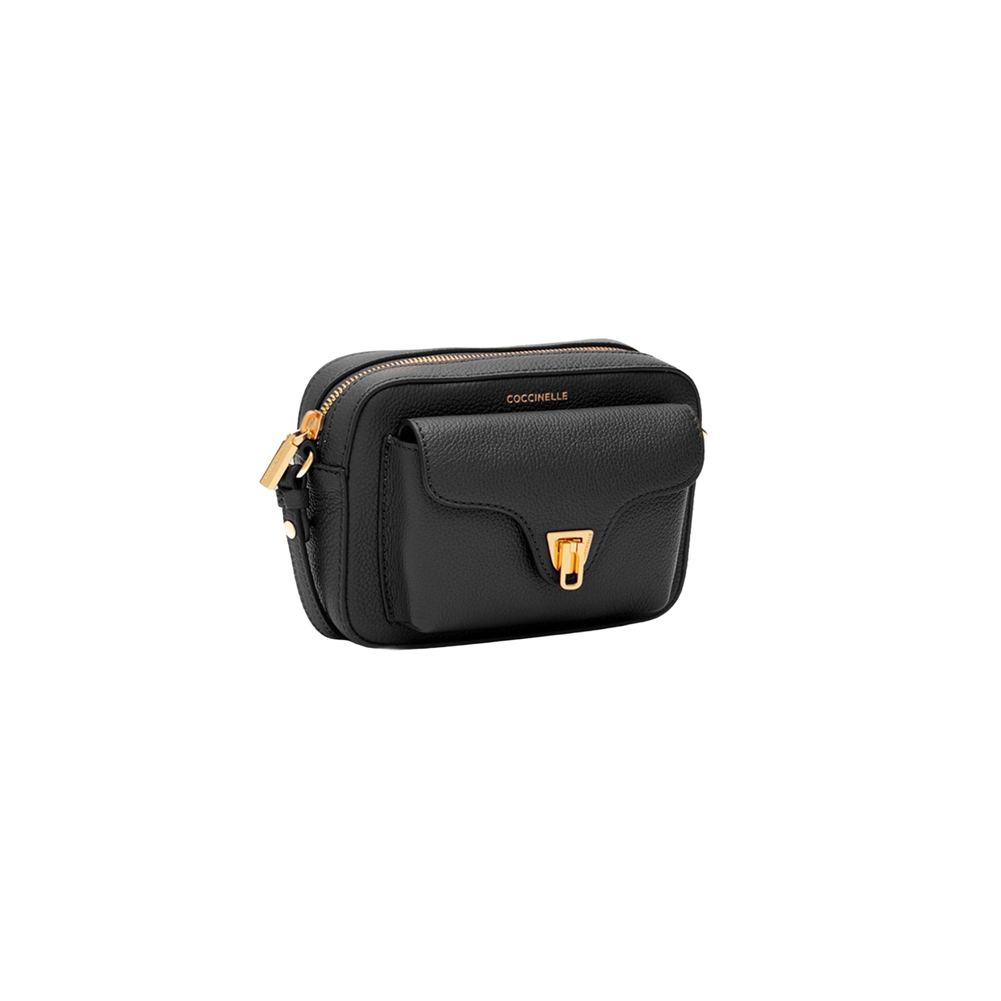 Bolso de Mujer Coccinelle con Bandolera Negra, En Cuero Genuino, Beat Mini