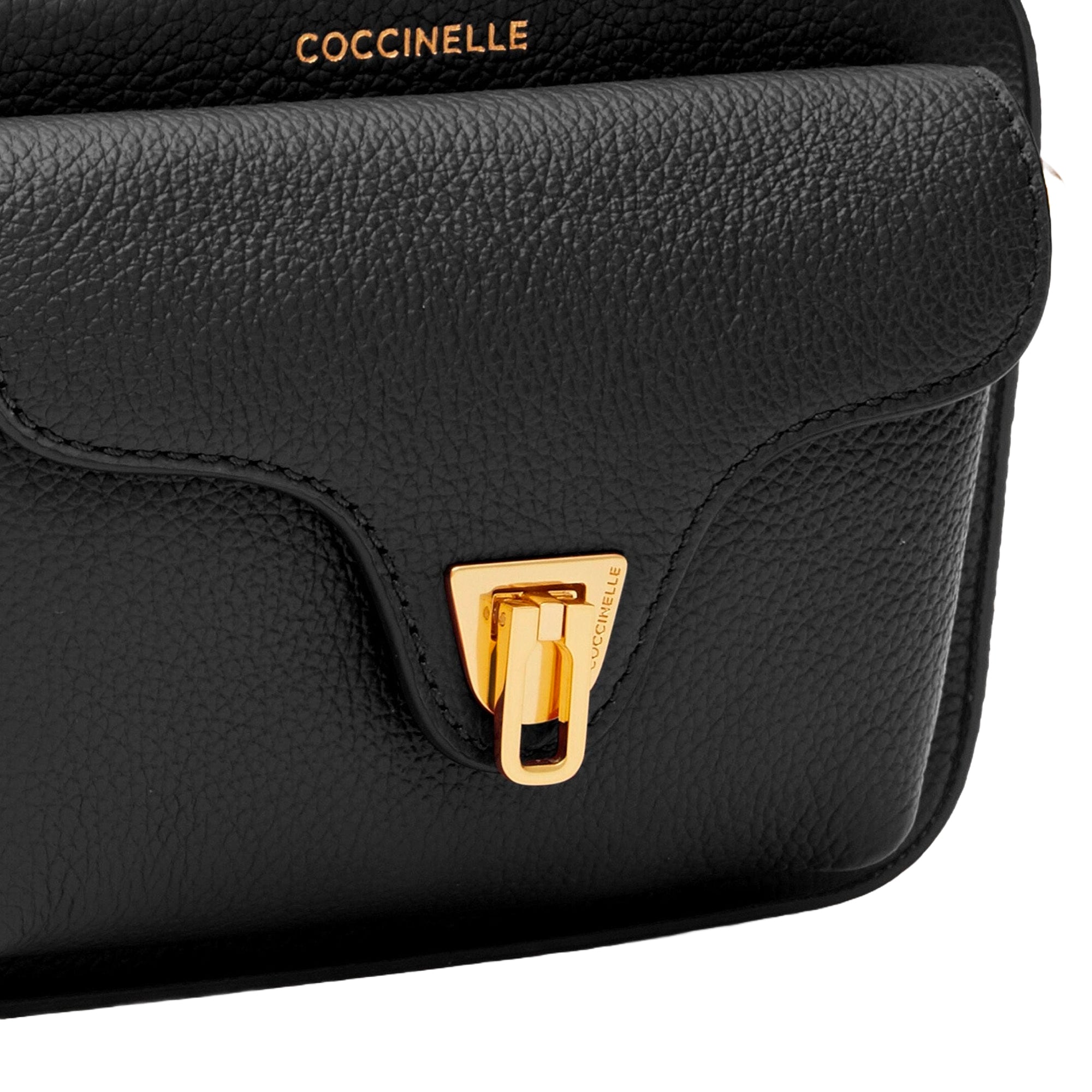 Bolso de Mujer Coccinelle con Bandolera Negra, En Cuero Genuino, Beat Mini