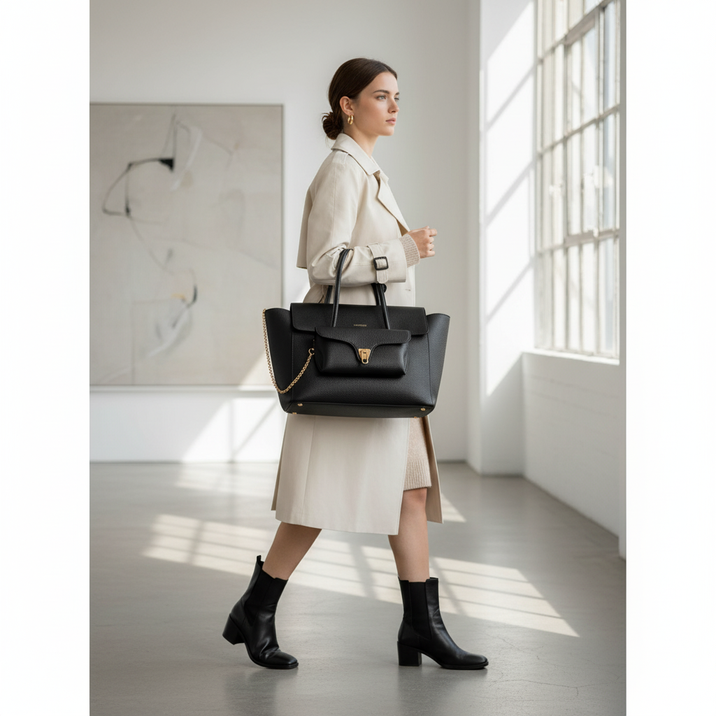 COCCINELLE Borsa Donna Nera Double Beat in Vera Pelle