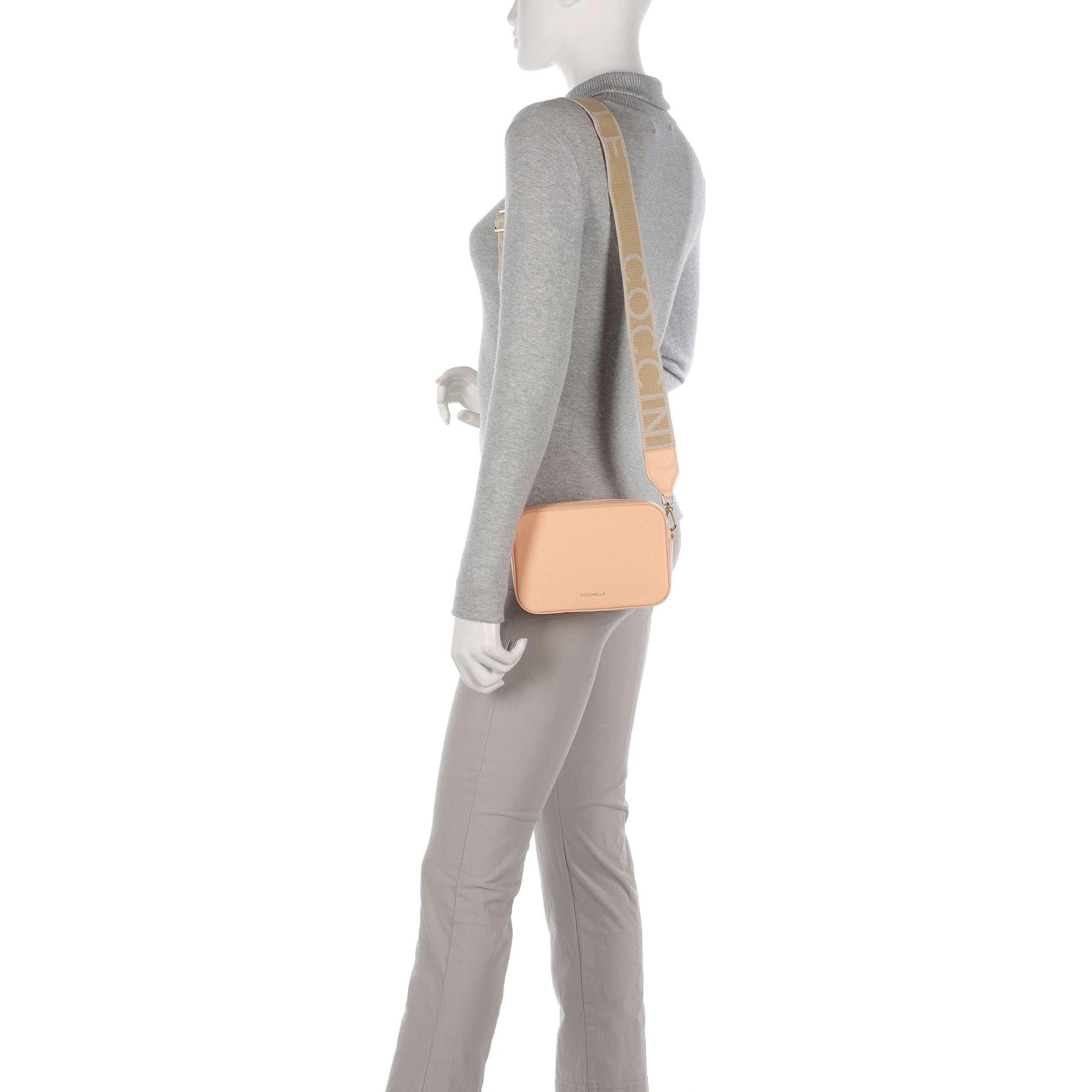 Bolso de Mujer Cruzado Coccinelle Albaricoque, En Cuero Genuino, Tebe Mini