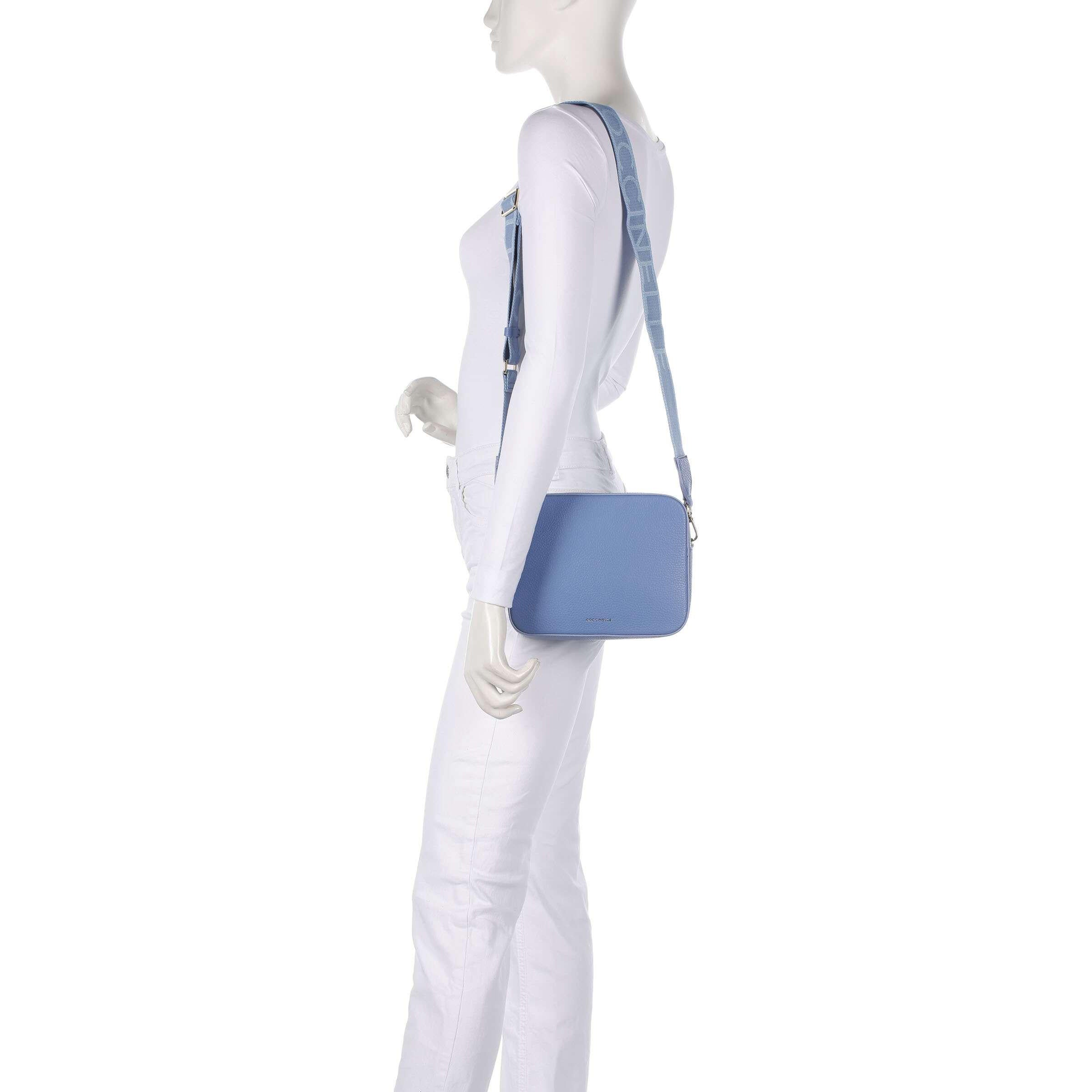 Sac à bandoulière pour femme Coccinelle bleu, en cuir véritable, Tebe Large