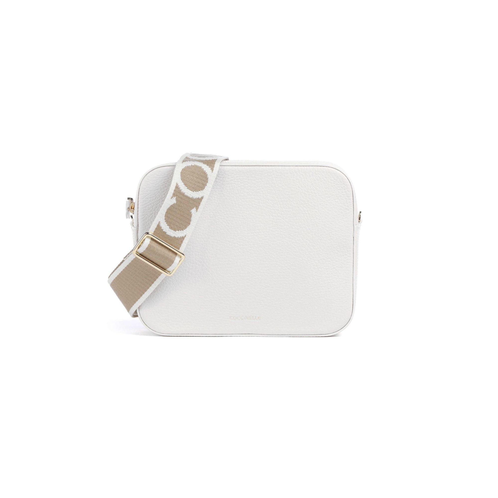 Bolso de mujer Coccinelle con bandolera blanca, en cuero genuino, Tebe Large