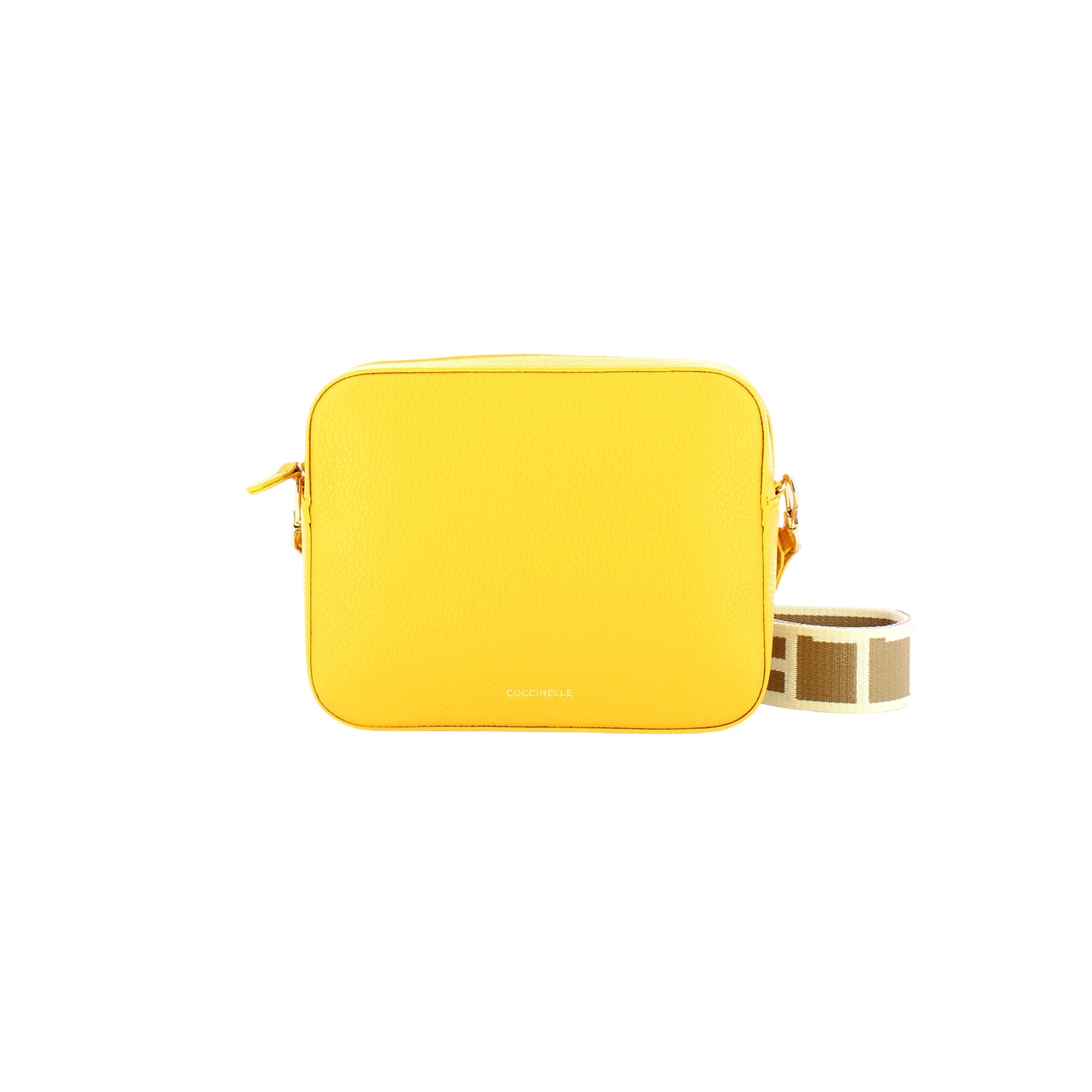 Bolso de Mujer Coccinelle Amarillo con Correa de Hombro, En Cuero Genuino, Tebe Grande