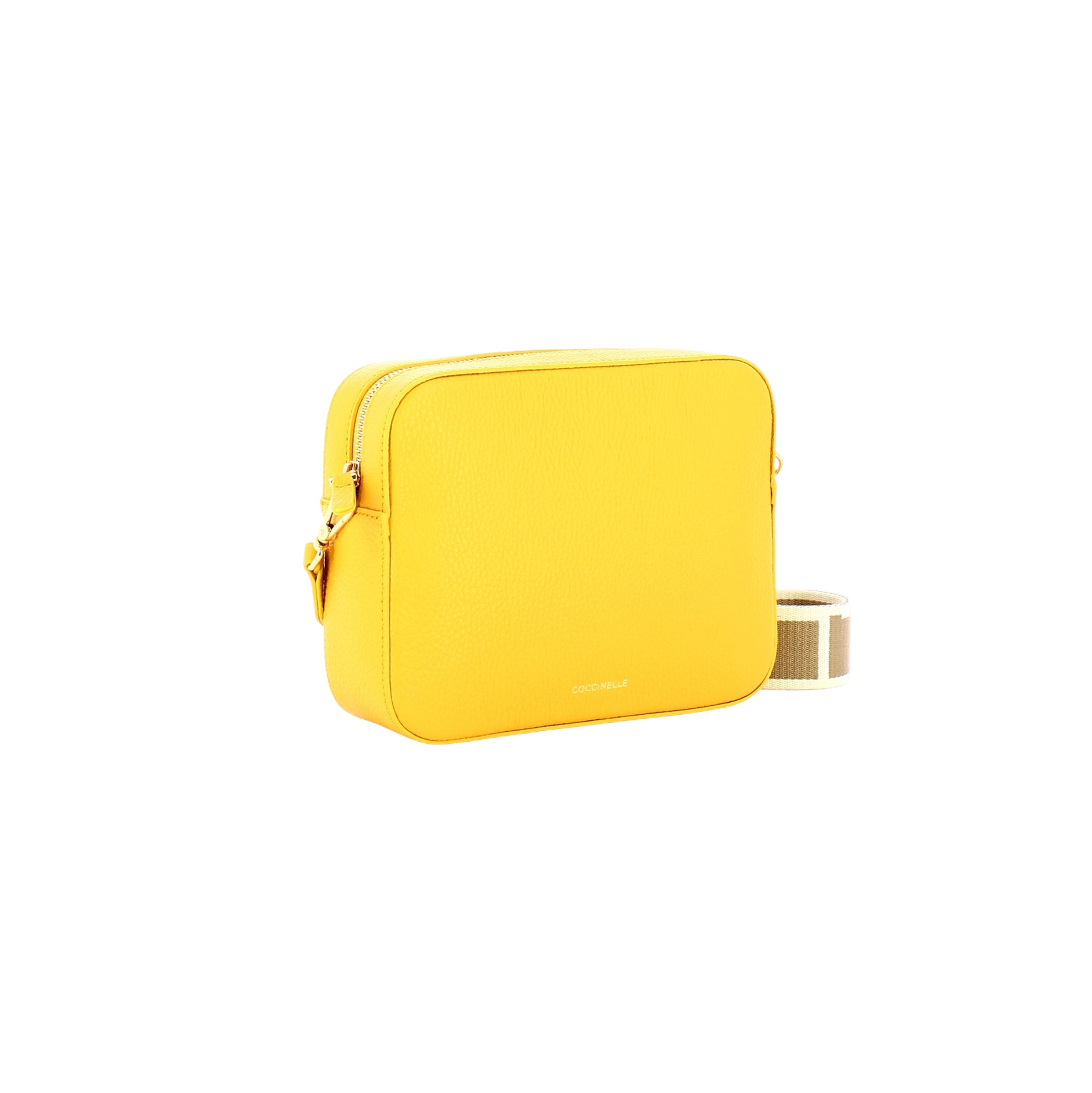 Bolso de Mujer Coccinelle Amarillo con Correa de Hombro, En Cuero Genuino, Tebe Grande