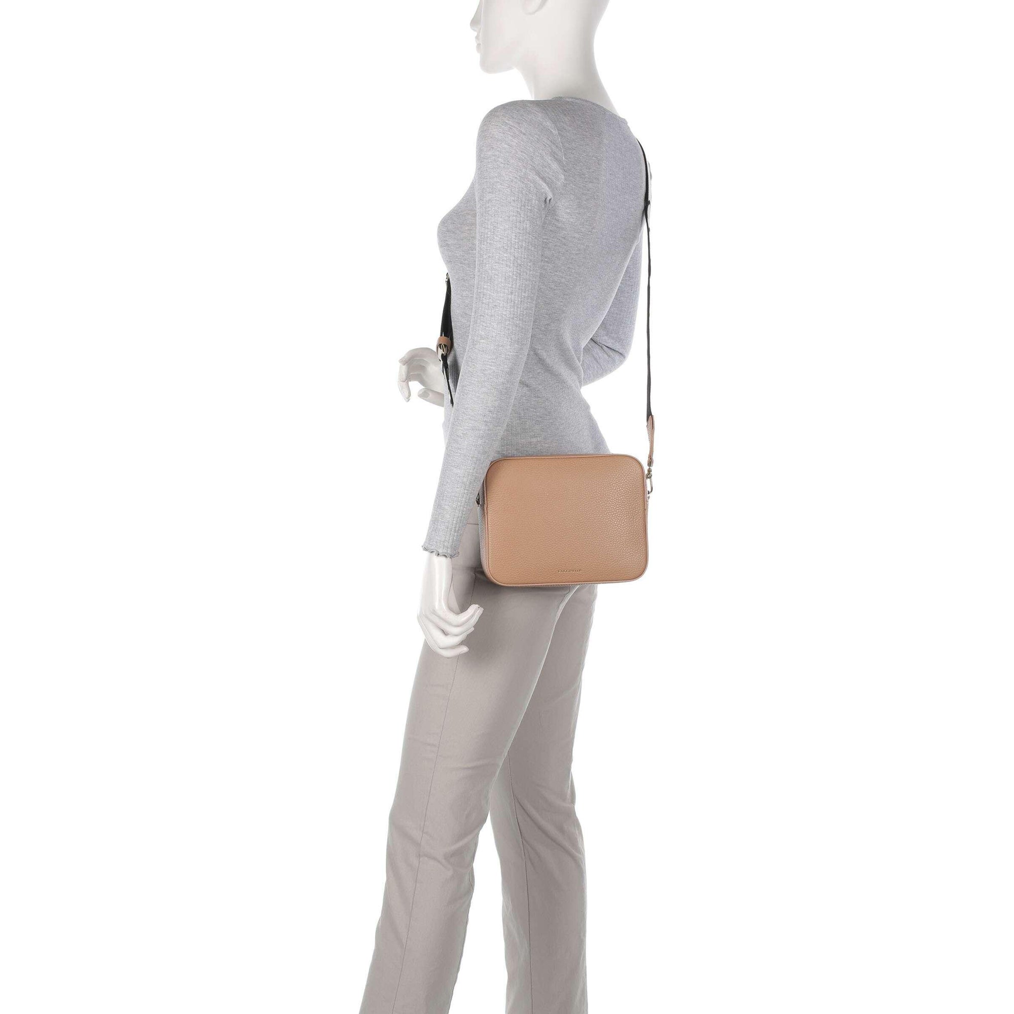 Bolso de Mujer Coccinelle Cruzado Marrón, En Cuero Genuino, Tebe Grande
