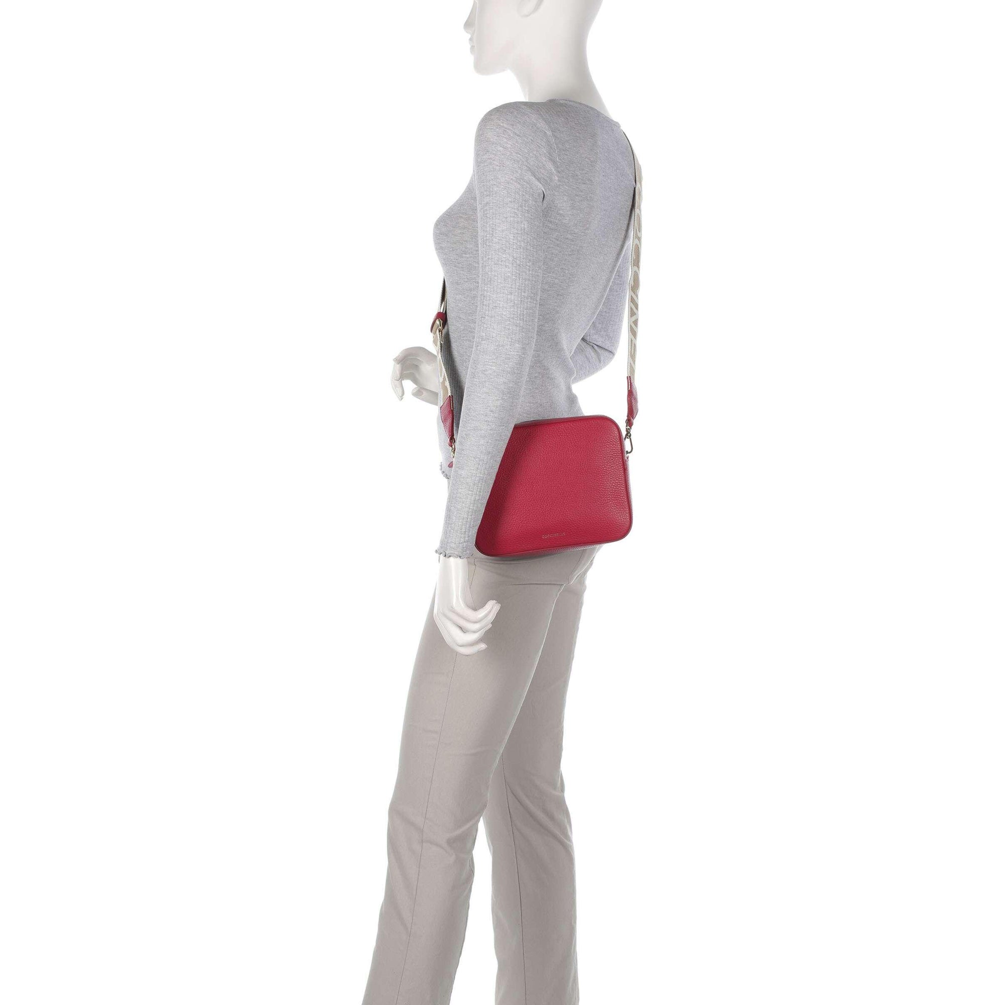 Sac à bandoulière Femme Coccinelle Rouge en Cuir Véritable, Tebe Large