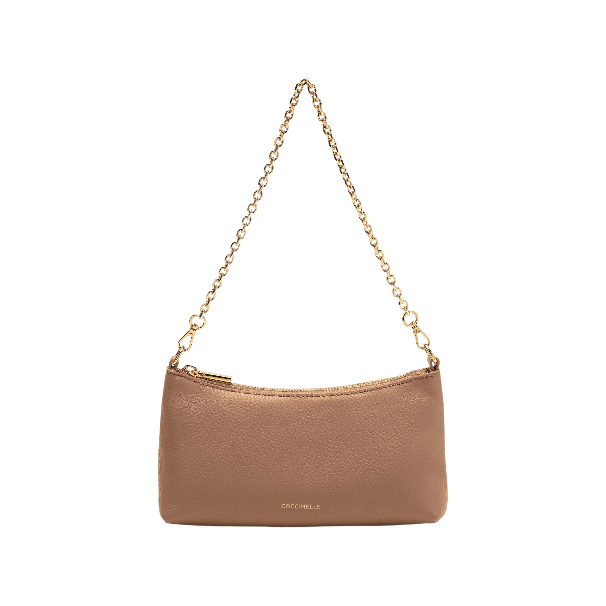 COCCINELLE Borsa Donna Marrone con Catena e Tracolla Regolabile, In Vera Pelle, Aura