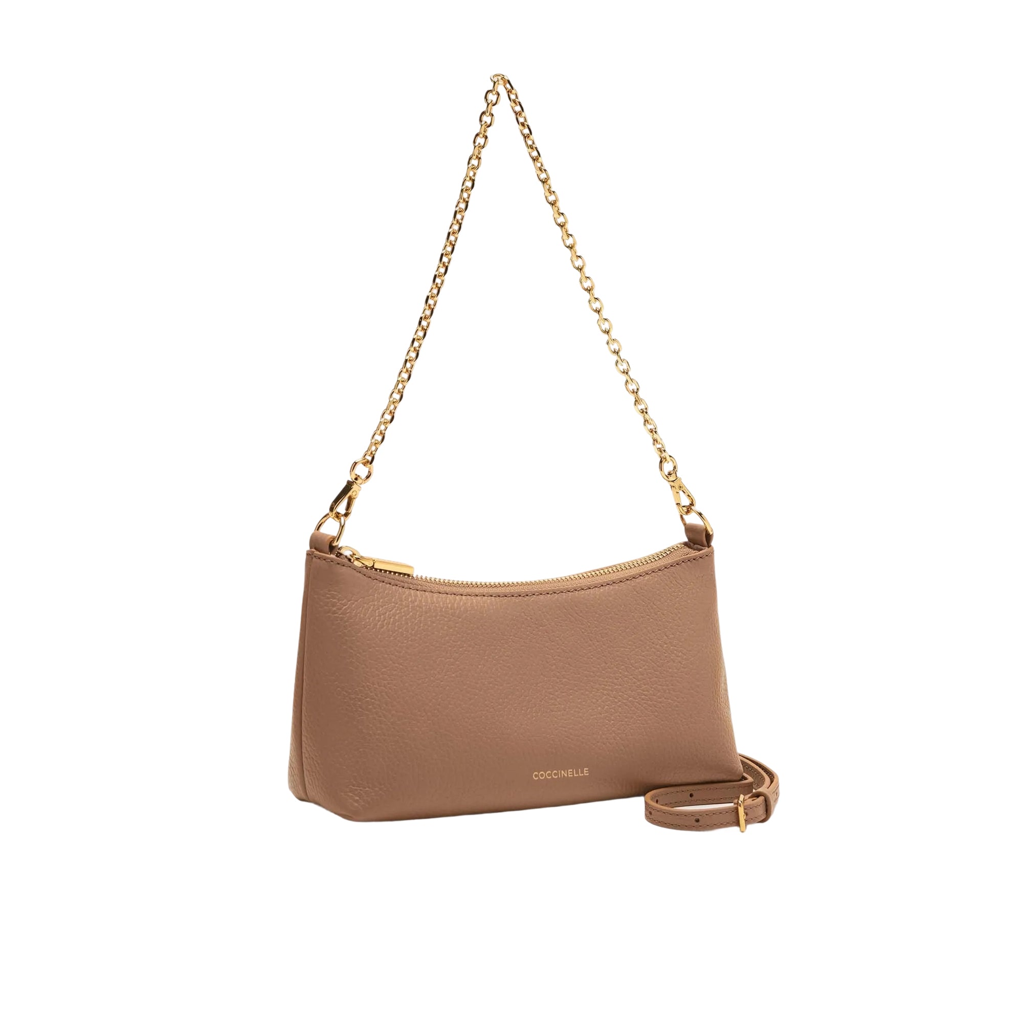 COCCINELLE Borsa Donna Marrone con Catena e Tracolla Regolabile, In Vera Pelle, Aura