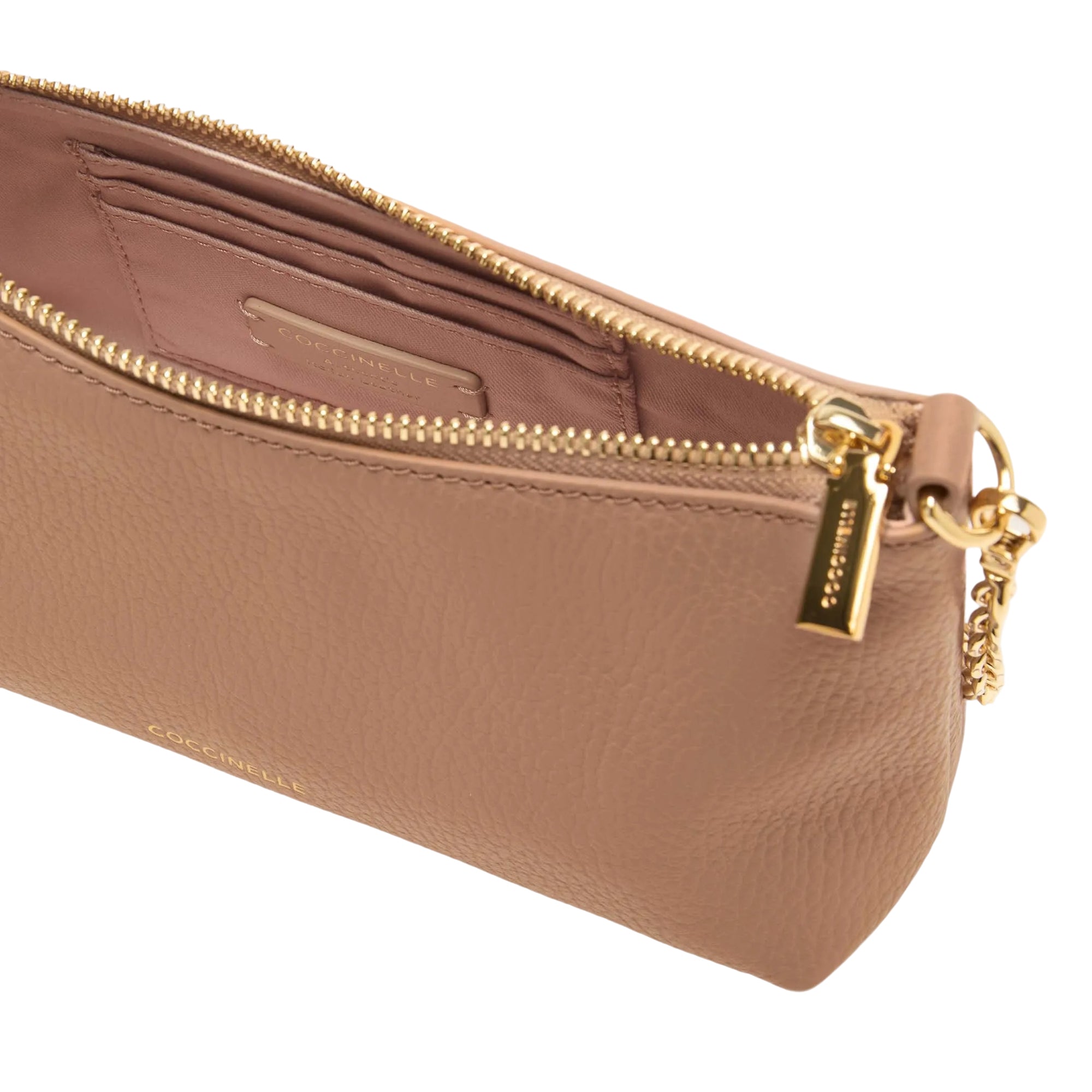 COCCINELLE Borsa Donna Marrone con Catena e Tracolla Regolabile, In Vera Pelle, Aura