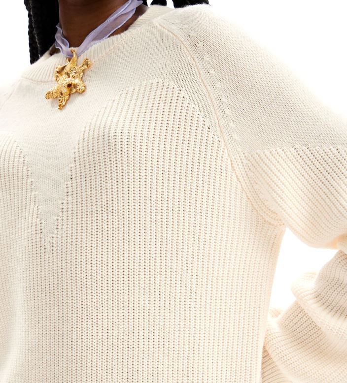 Desigual Maglione Donna Bianco a Collo Alto con Dettagli a Contrasto