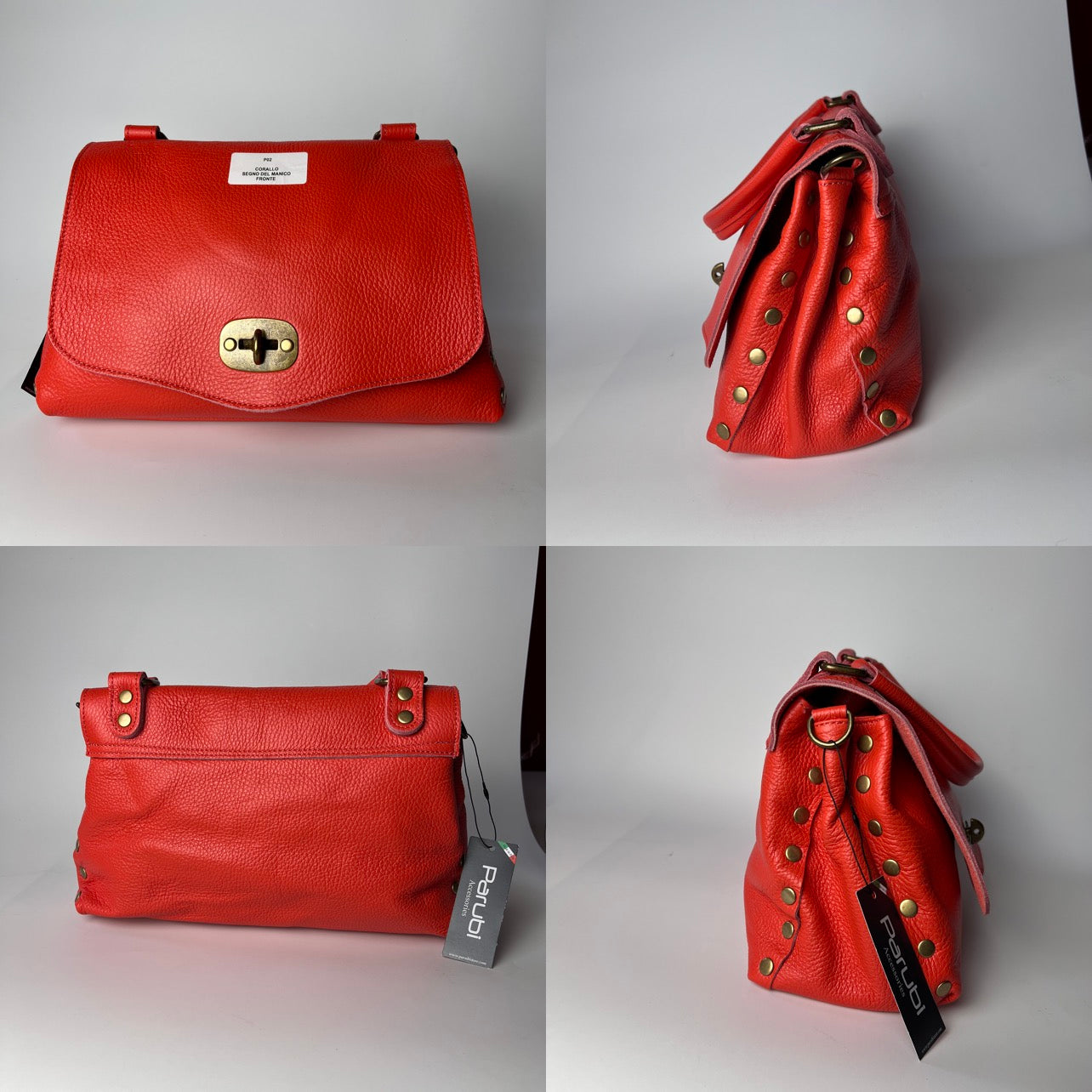 Sac Femme à Main avec Bandoulière, en Cuir Véritable, Fabriqué en Italie, Modèle Zoe