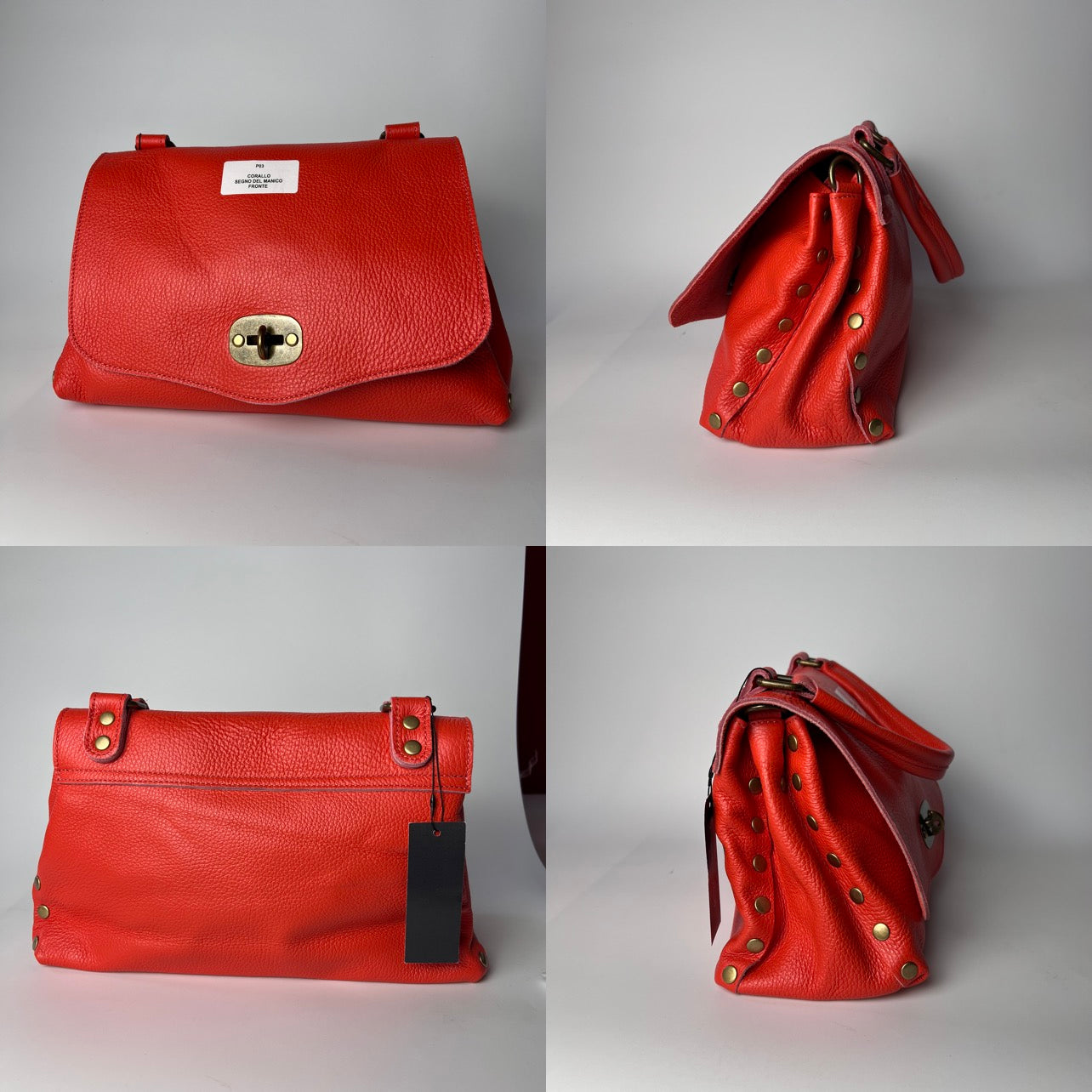 Sac Femme à Main avec Bandoulière, en Cuir Véritable, Fabriqué en Italie, Modèle Zoe