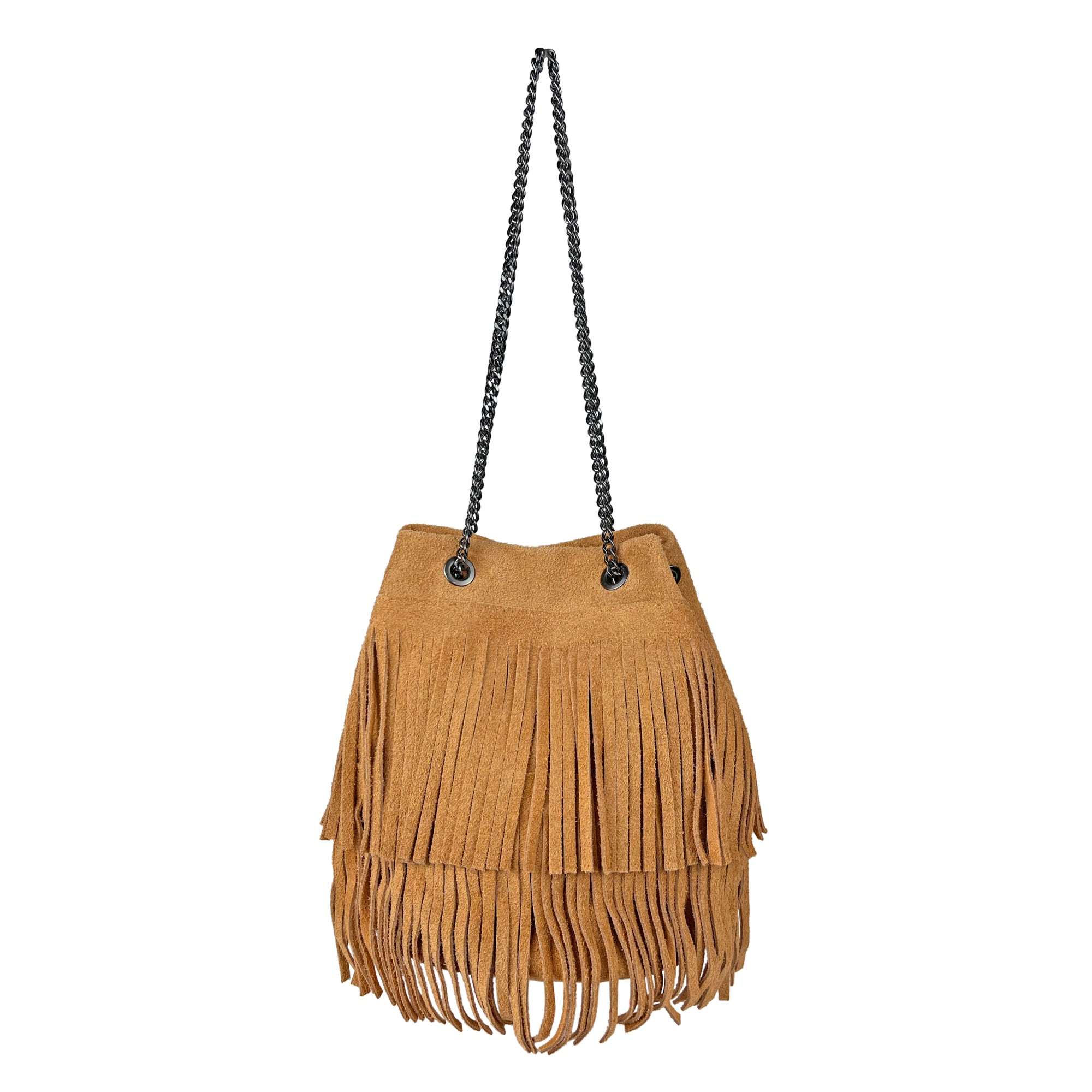 Borsa Secchiello Donna a Spalla e Tracolla, In Vera Pelle Scamosciata, Made in Italy, Modello Nives Cuoio