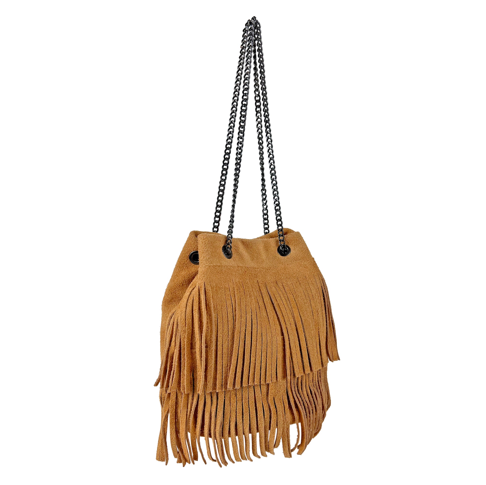 Borsa Secchiello Donna a Spalla e Tracolla, In Vera Pelle Scamosciata, Made in Italy, Modello Nives
