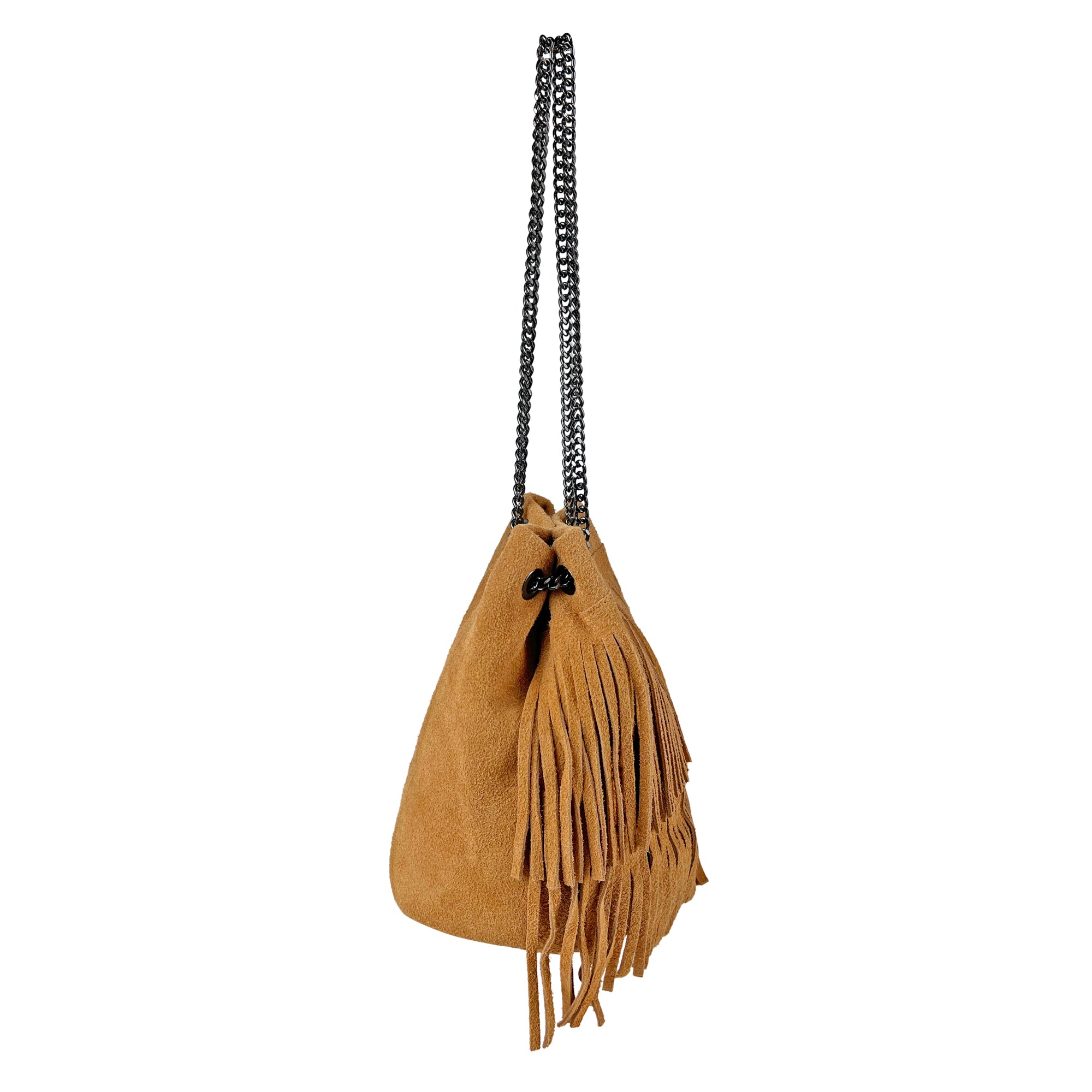 Borsa Secchiello Donna a Spalla e Tracolla, In Vera Pelle Scamosciata, Made in Italy, Modello Nives