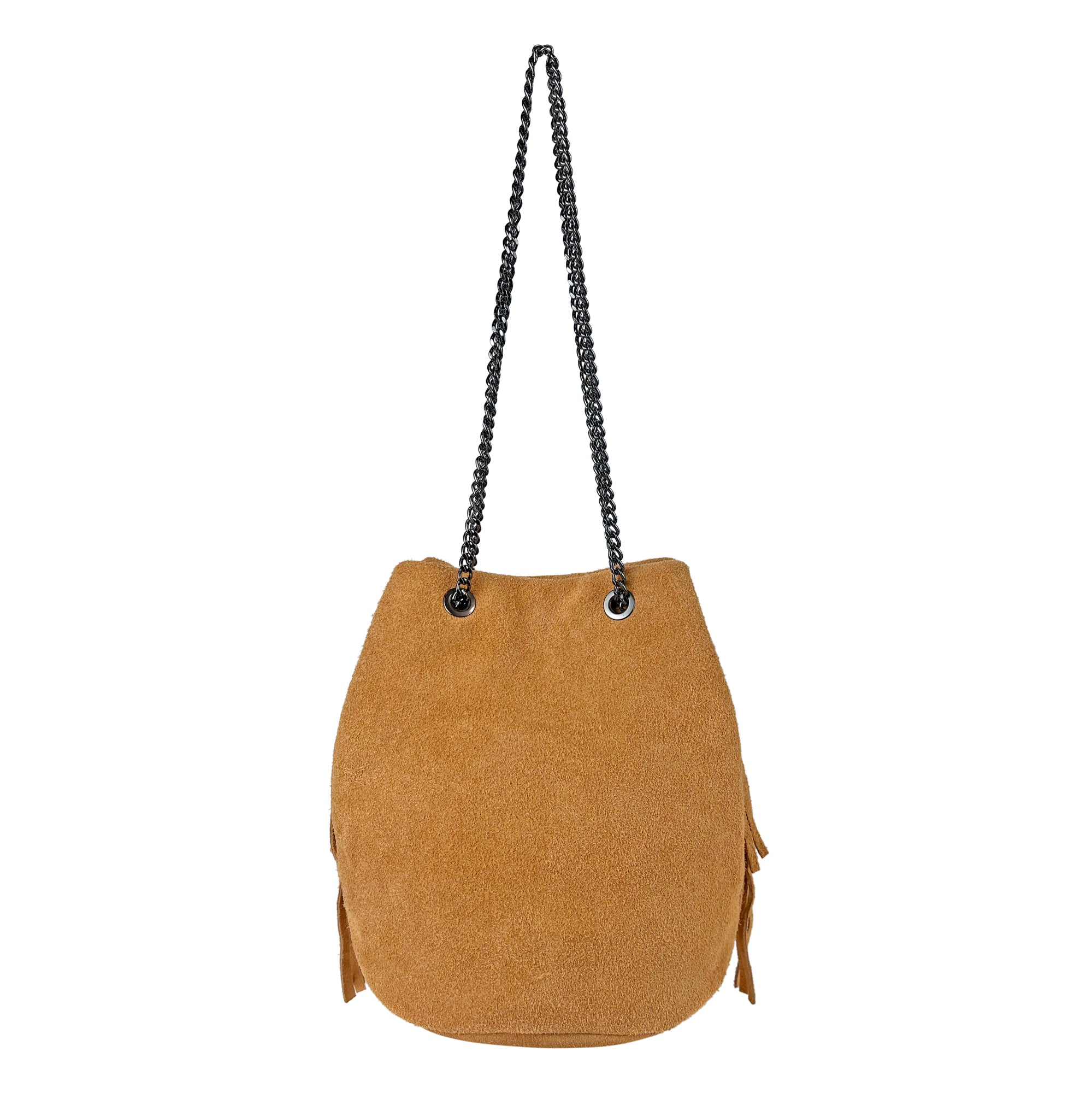 Borsa Secchiello Donna a Spalla e Tracolla, In Vera Pelle Scamosciata, Made in Italy, Modello Nives