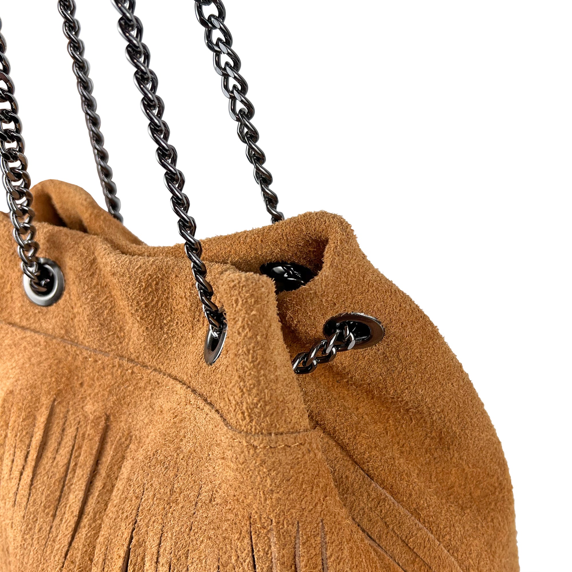 Borsa Secchiello Donna a Spalla e Tracolla, In Vera Pelle Scamosciata, Made in Italy, Modello Nives
