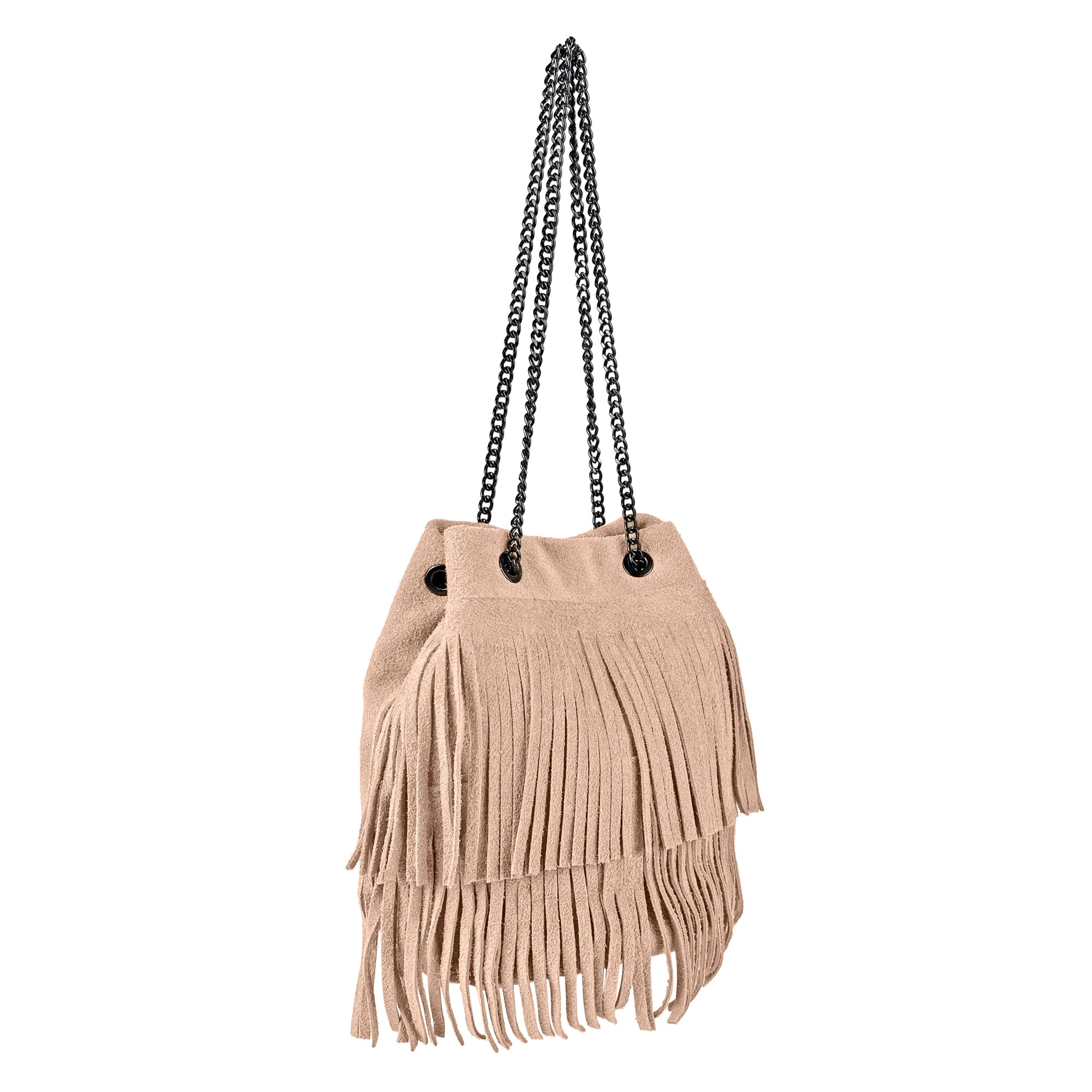 Borsa Secchiello Donna a Spalla e Tracolla, In Vera Pelle Scamosciata, Made in Italy, Modello Nives