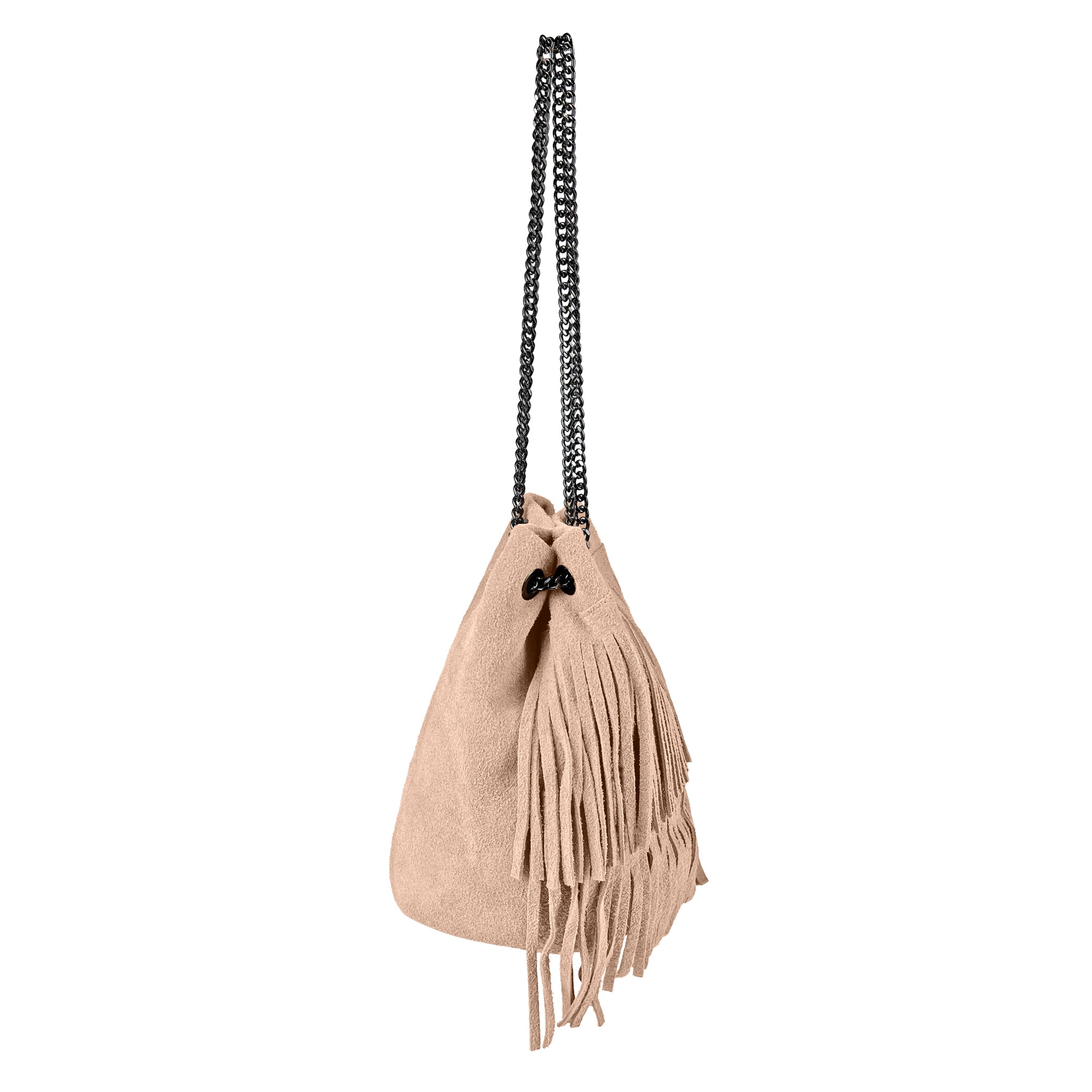 Borsa Secchiello Donna a Spalla e Tracolla, In Vera Pelle Scamosciata, Made in Italy, Modello Nives