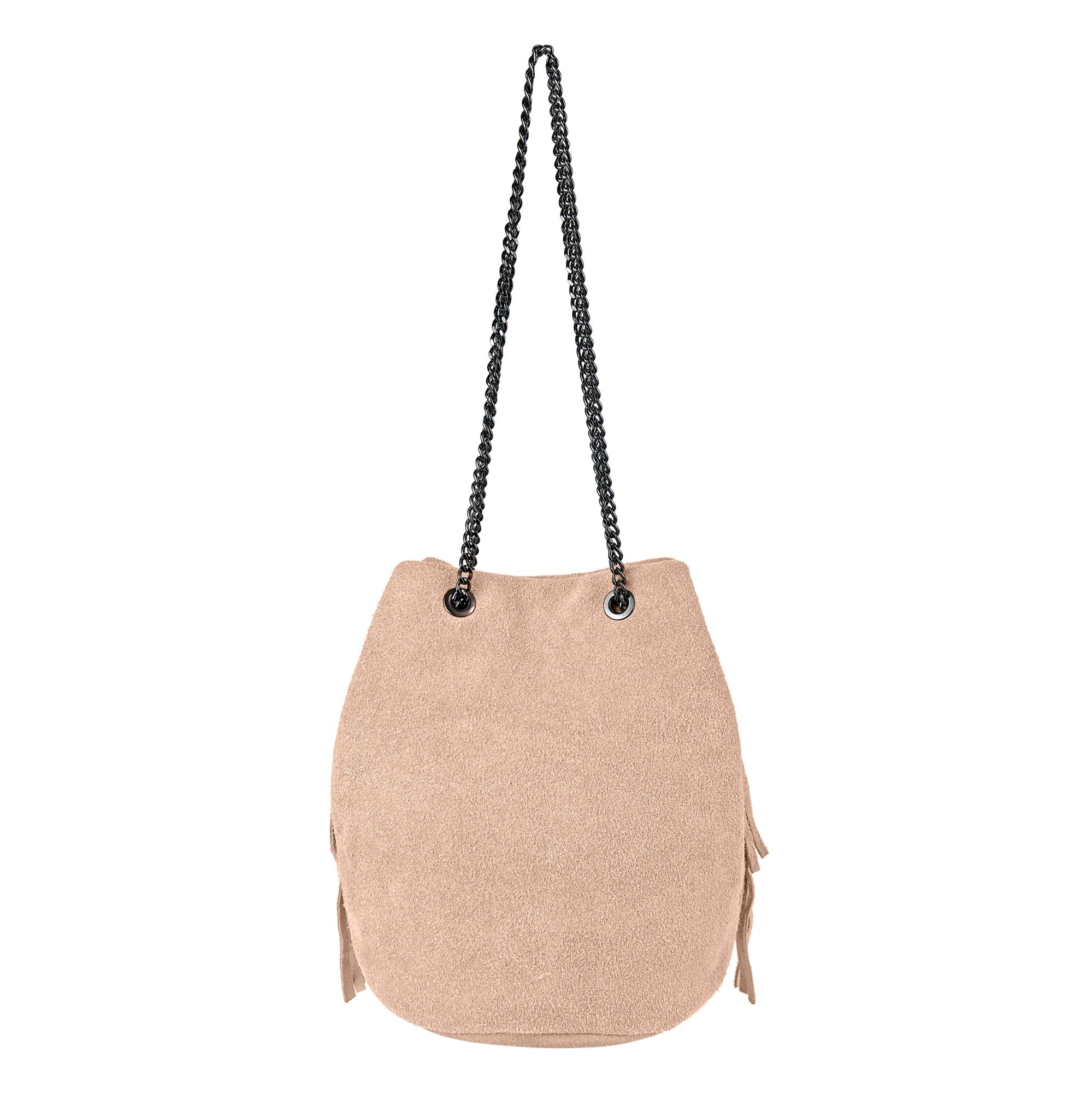 Borsa Secchiello Donna a Spalla e Tracolla, In Vera Pelle Scamosciata, Made in Italy, Modello Nives
