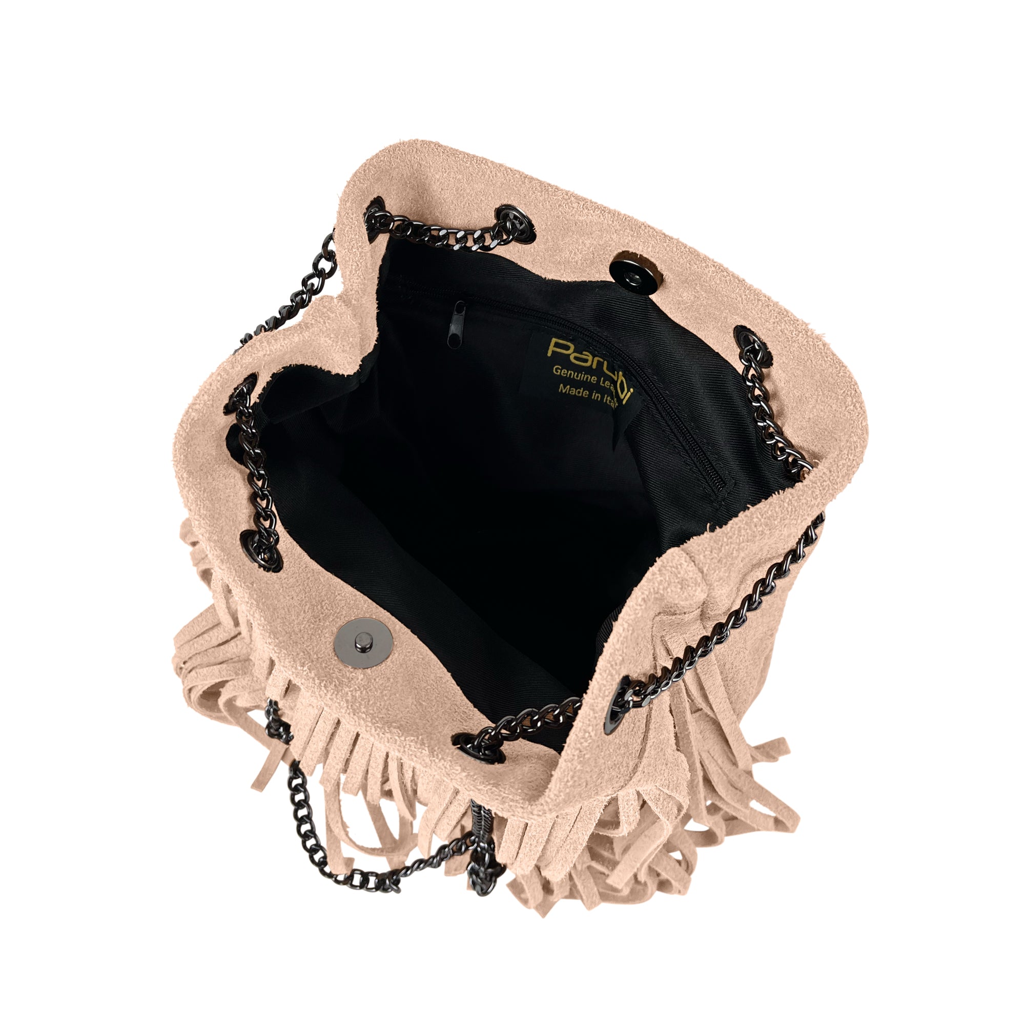 Borsa Secchiello Donna a Spalla e Tracolla, In Vera Pelle Scamosciata, Made in Italy, Modello Nives