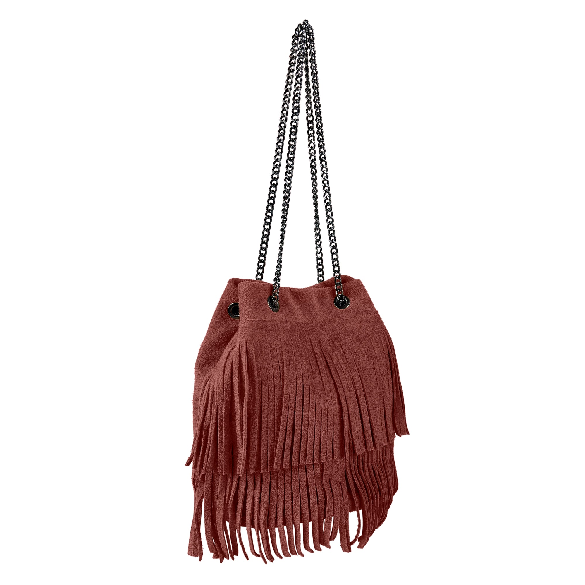 Borsa Secchiello Donna a Spalla e Tracolla, In Vera Pelle Scamosciata, Made in Italy, Modello Nives