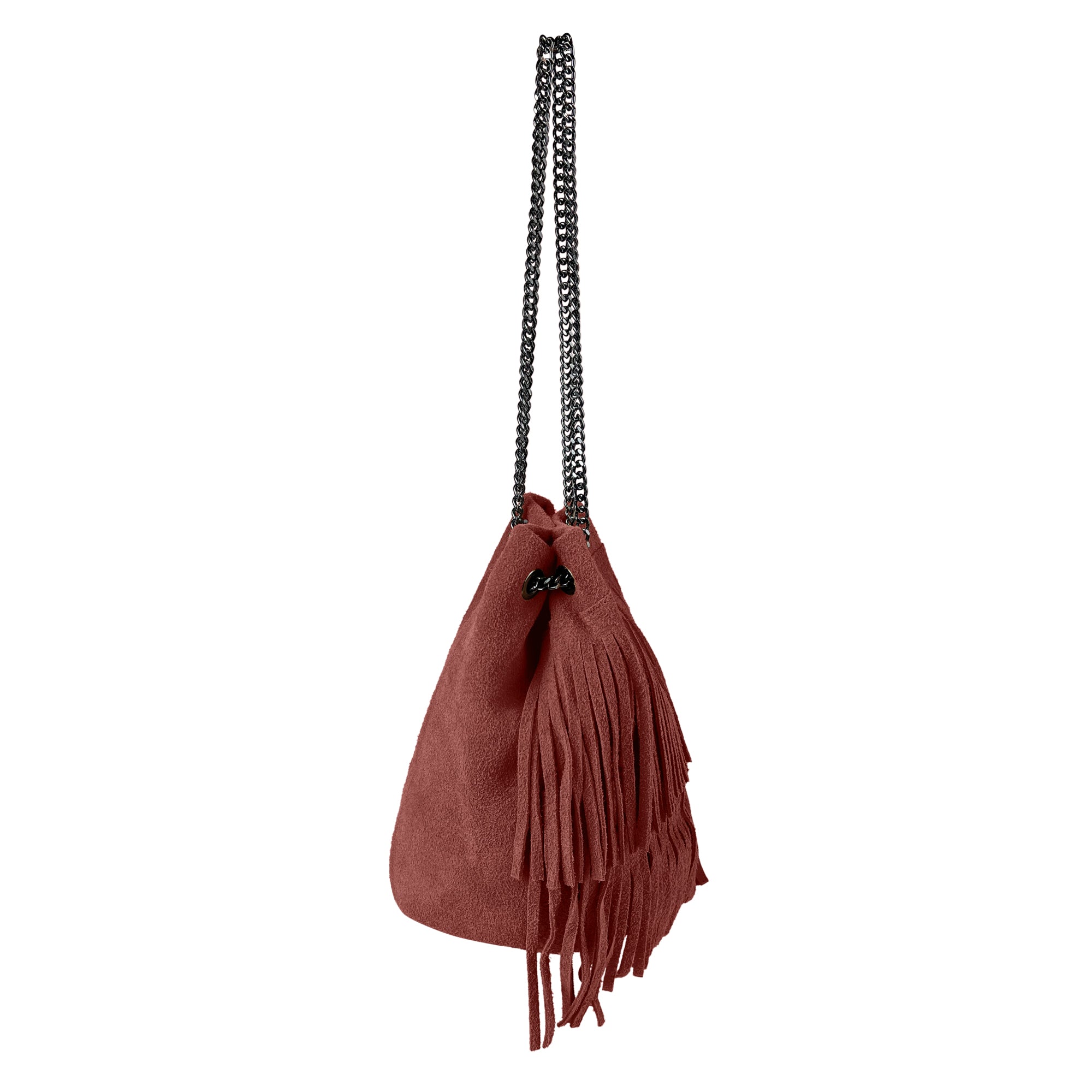 Borsa Secchiello Donna a Spalla e Tracolla, In Vera Pelle Scamosciata, Made in Italy, Modello Nives