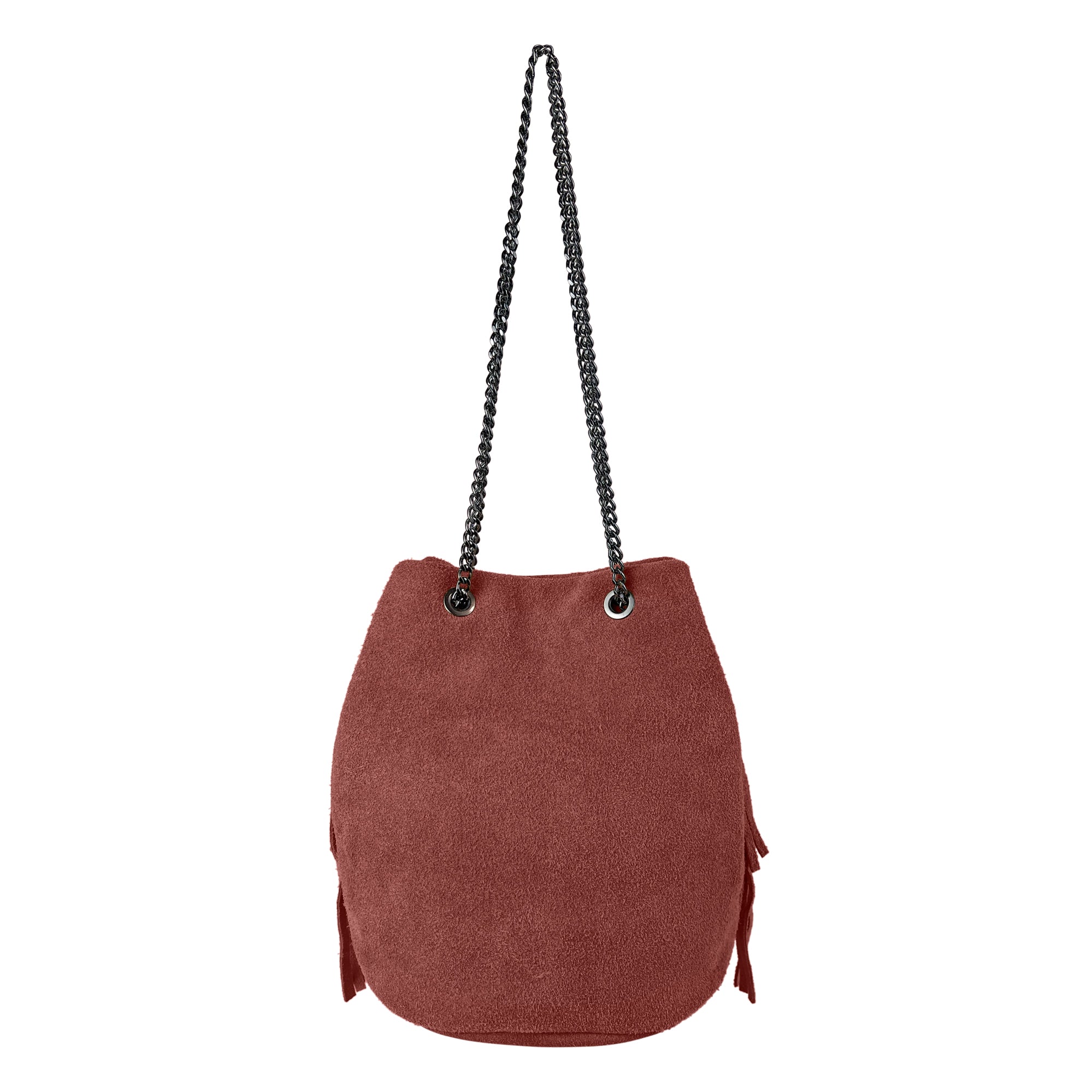 Borsa Secchiello Donna a Spalla e Tracolla, In Vera Pelle Scamosciata, Made in Italy, Modello Nives