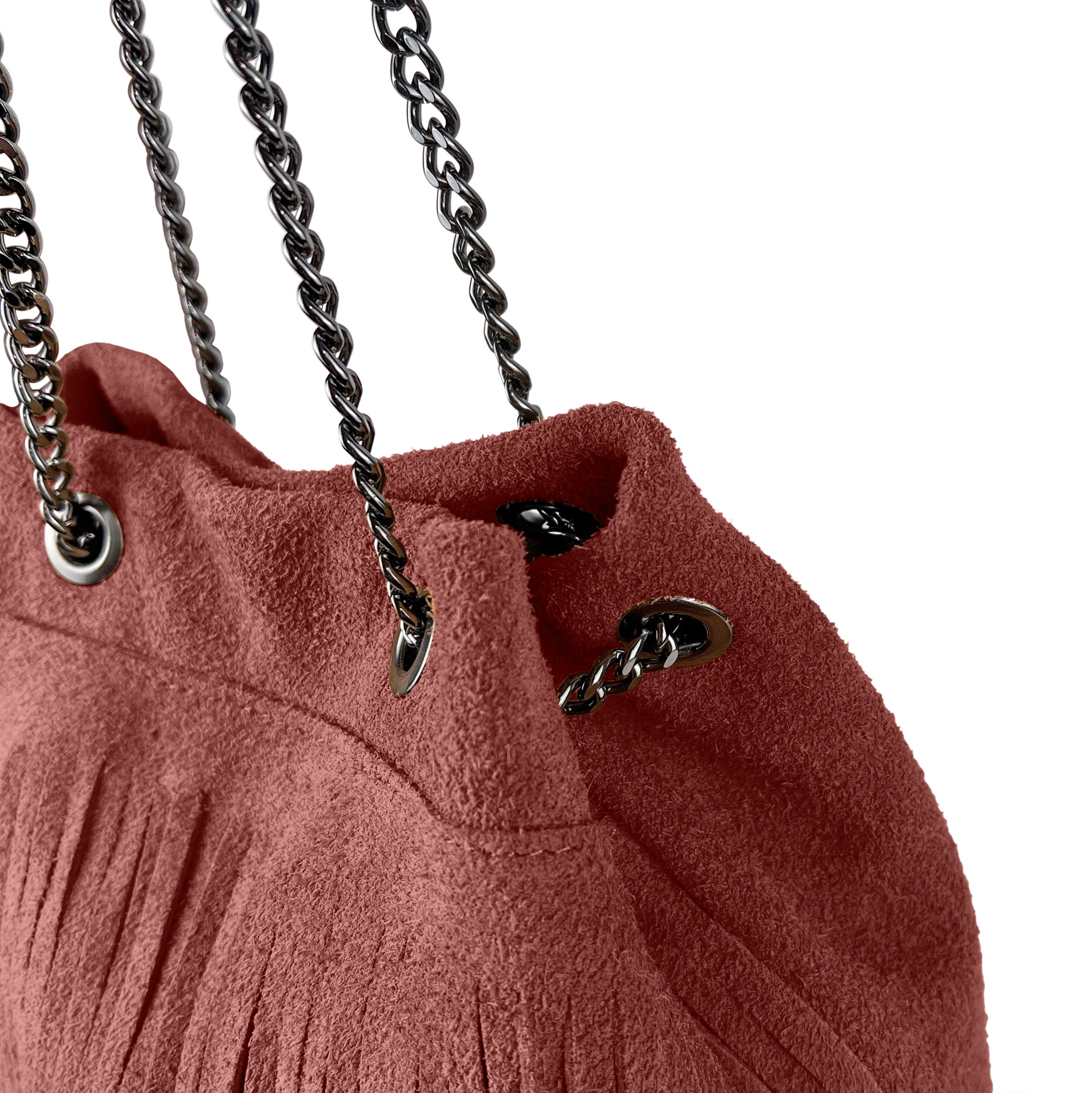 Borsa Secchiello Donna a Spalla e Tracolla, In Vera Pelle Scamosciata, Made in Italy, Modello Nives