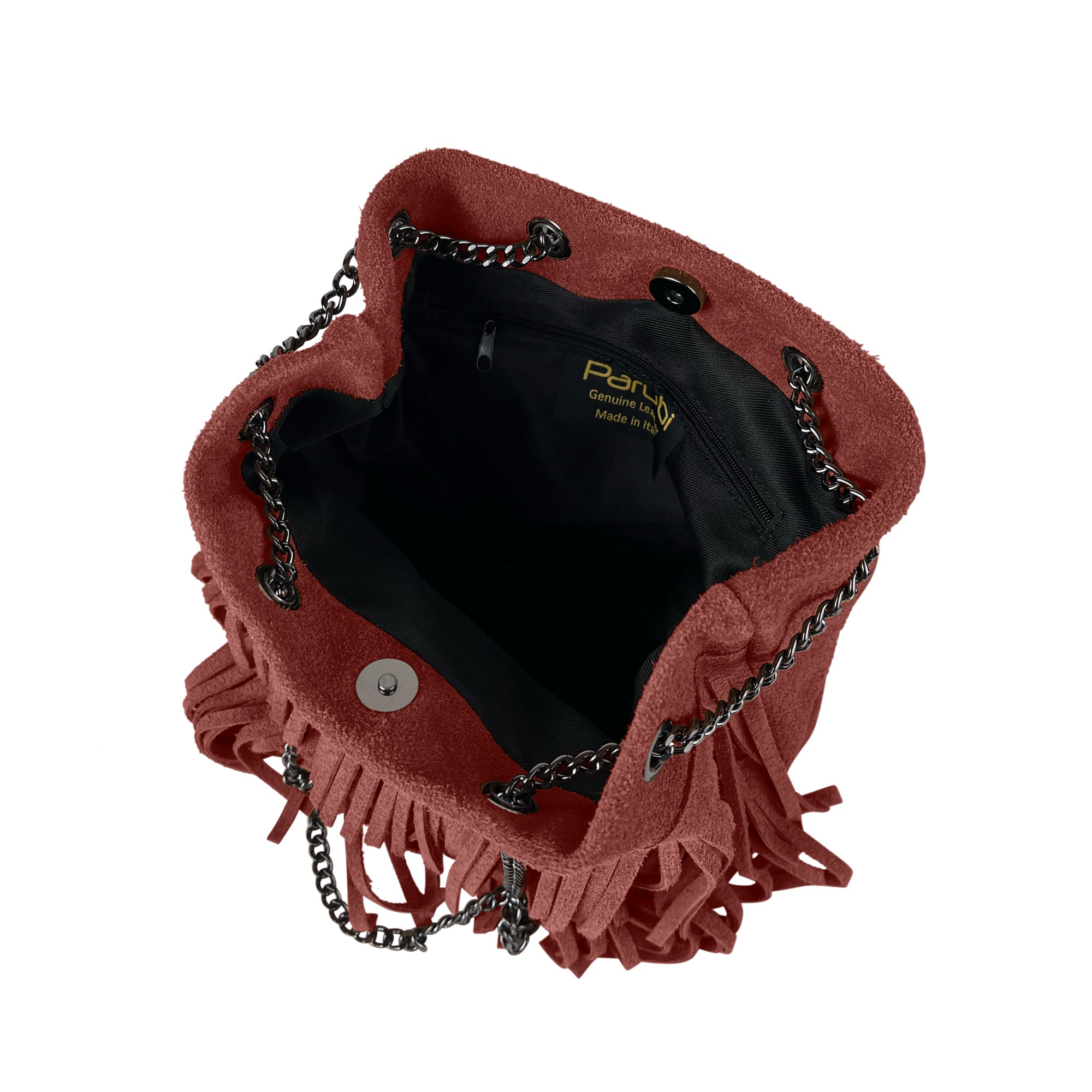Borsa Secchiello Donna a Spalla e Tracolla, In Vera Pelle Scamosciata, Made in Italy, Modello Nives