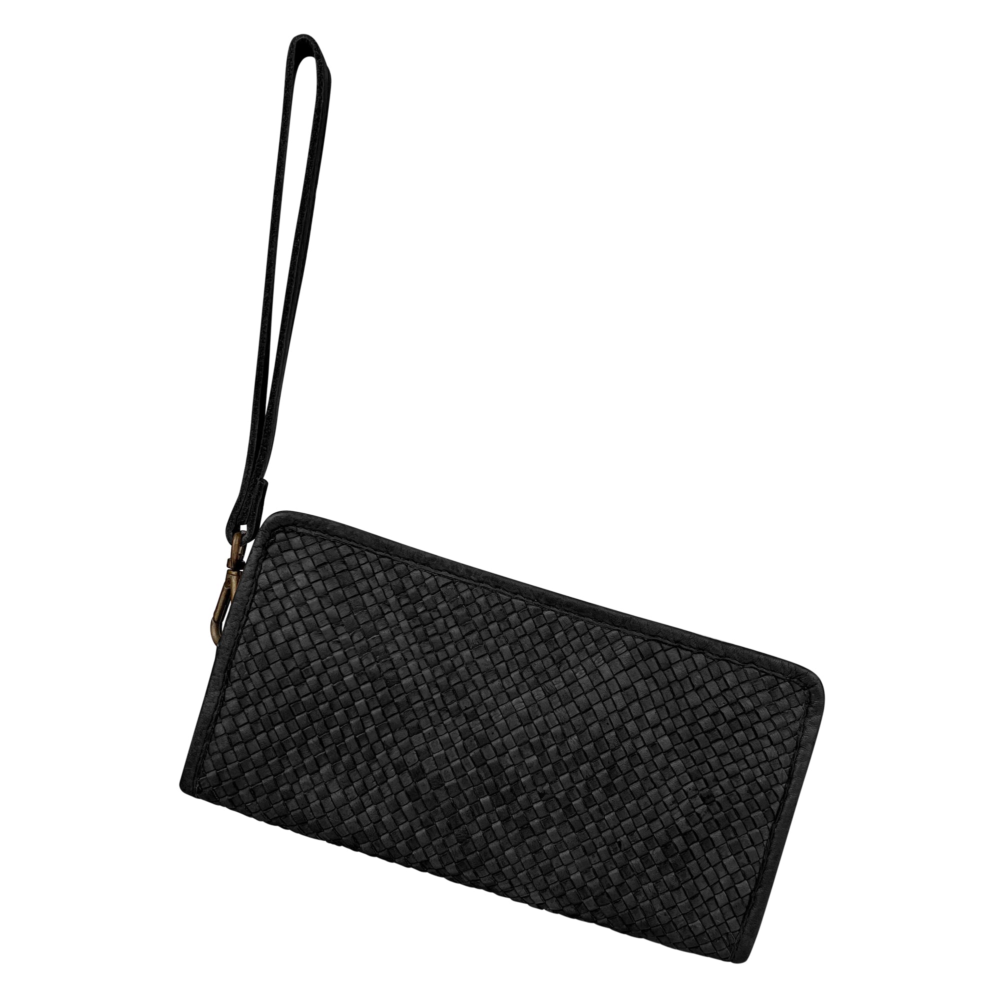 Portafoglio Donna, In Vera Pelle Intrecciata, Modello Livia Nero