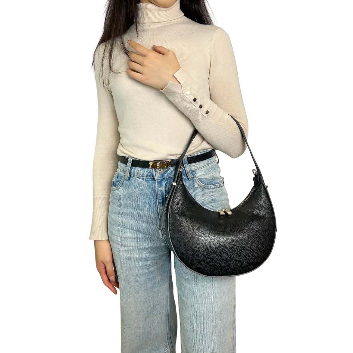 Bolso de Mano Mujer con Correa, En Cuero Auténtico, Hecho en Italia, Modelo Olimpia
