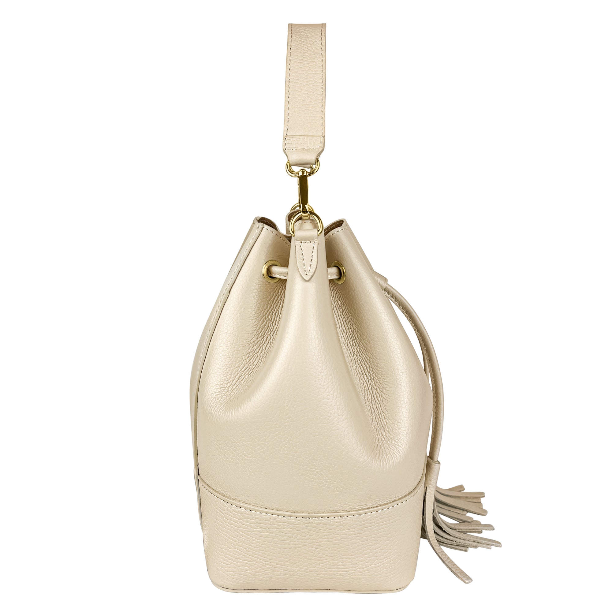 Borsa Secchiello Donna a Mano con Tracolla, In Vera Pelle, Made in Italy, Modello Violet