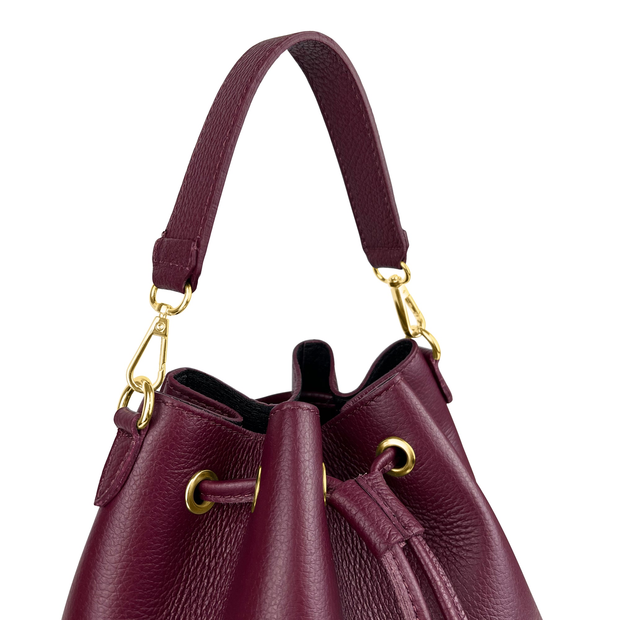 Borsa Secchiello Donna a Mano con Tracolla, In Vera Pelle, Made in Italy, Modello Violet