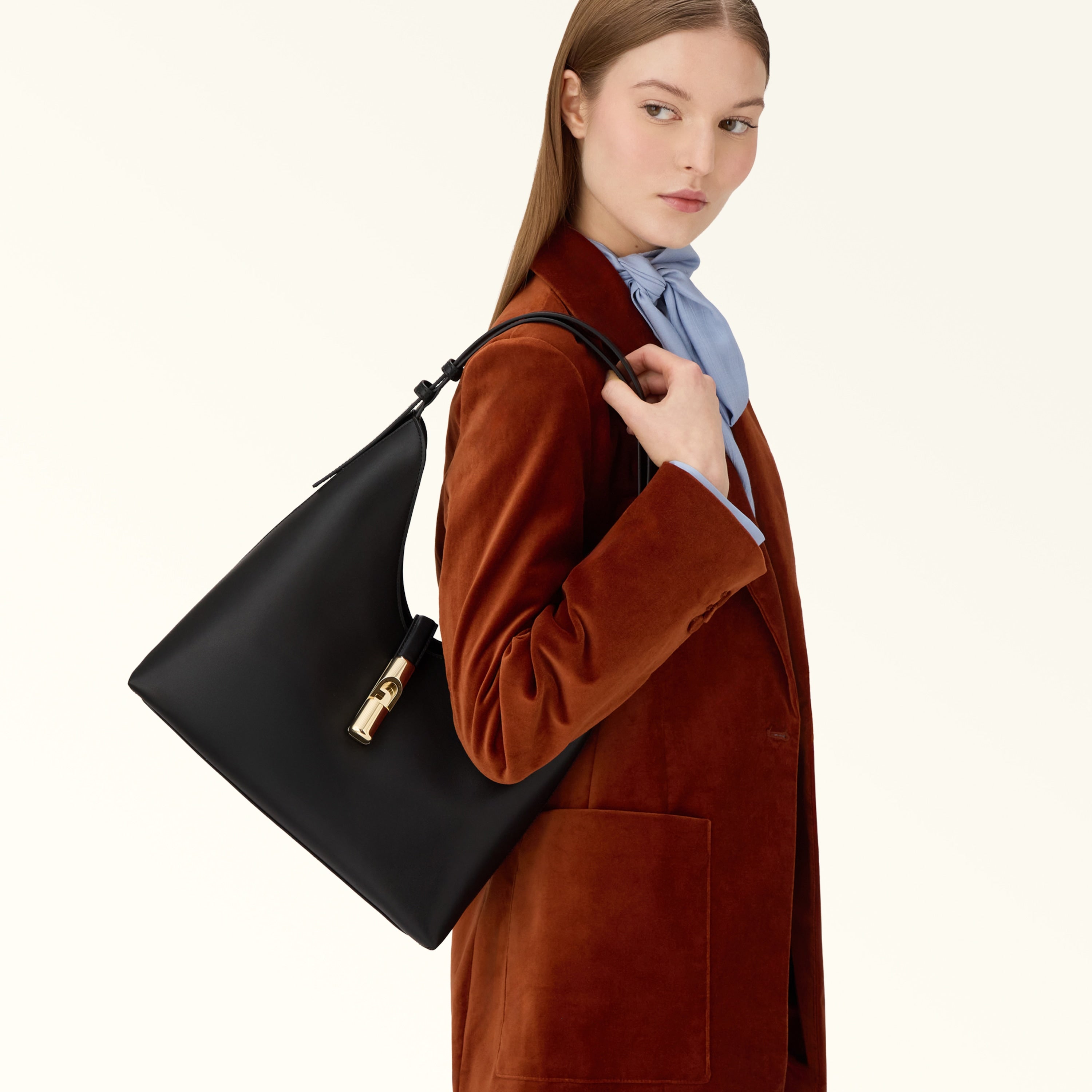 Furla Borsa Donna Nera Spalla Pelle Goccia Logo