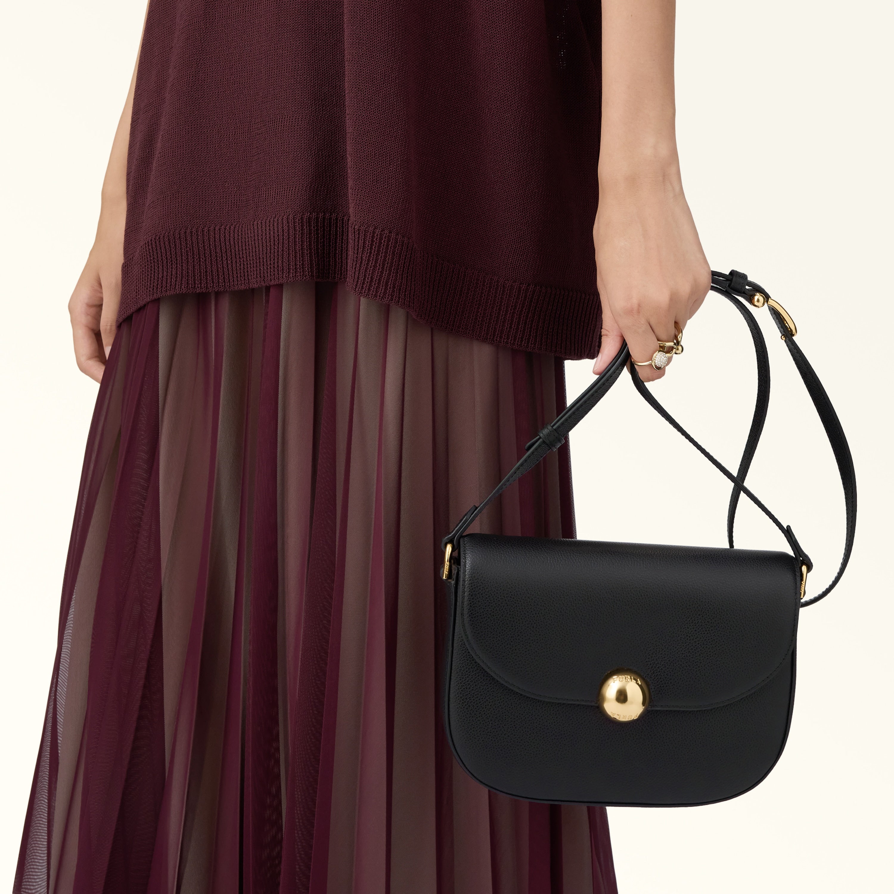 Furla Sac Femme Noir Bandoulière Cuir Moonlight Logo