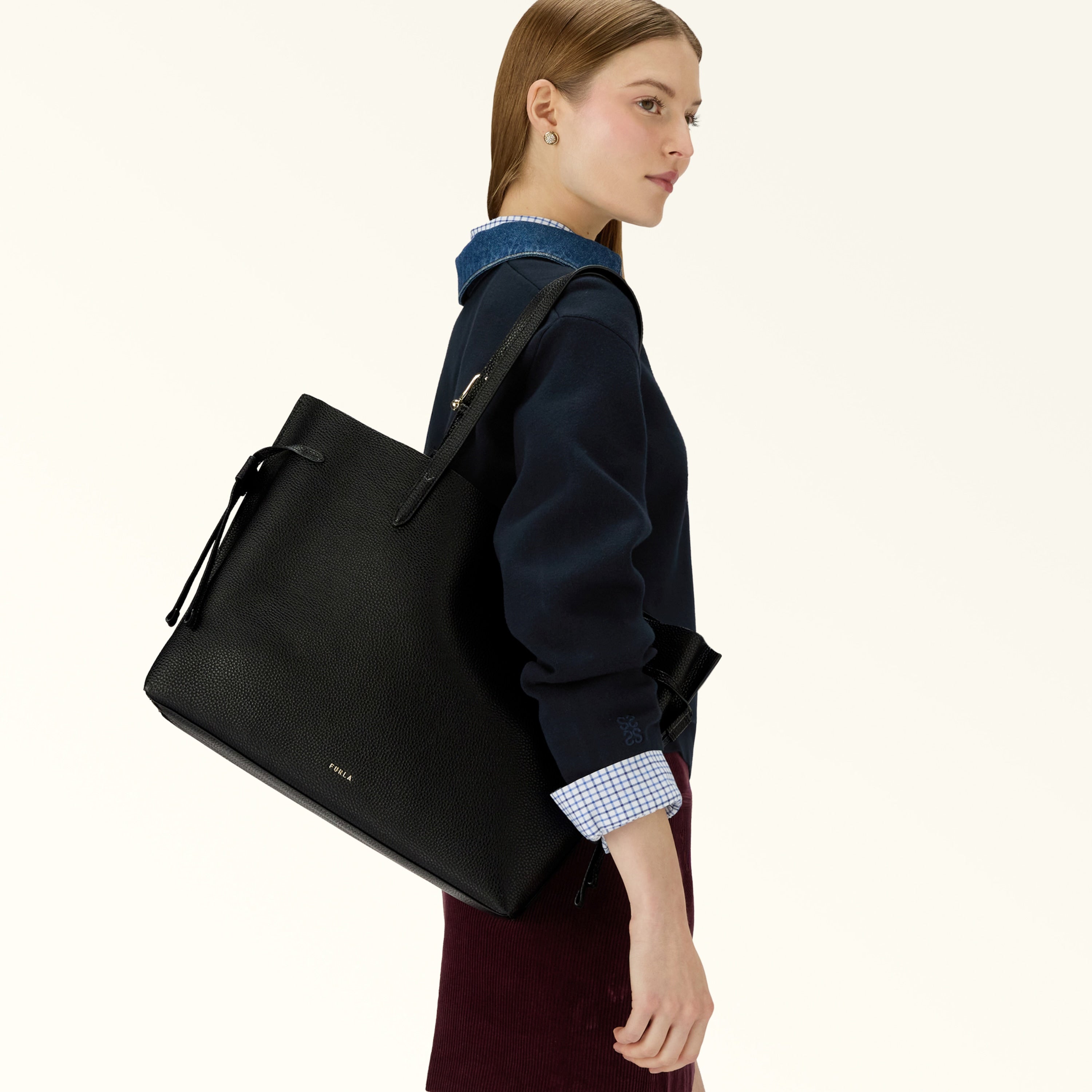 Furla Borsa Donna Nera Spalla Pelle Ava Logo