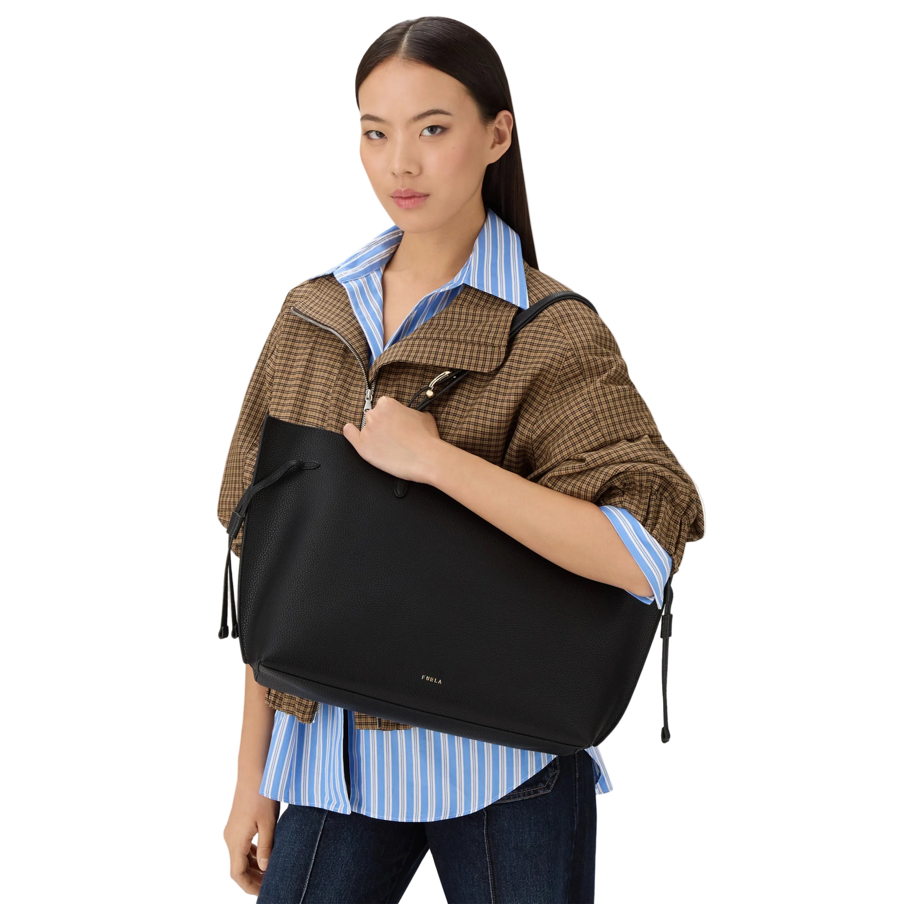 Furla Borsa Donna Nera Spalla Pelle Ava Tote Logo