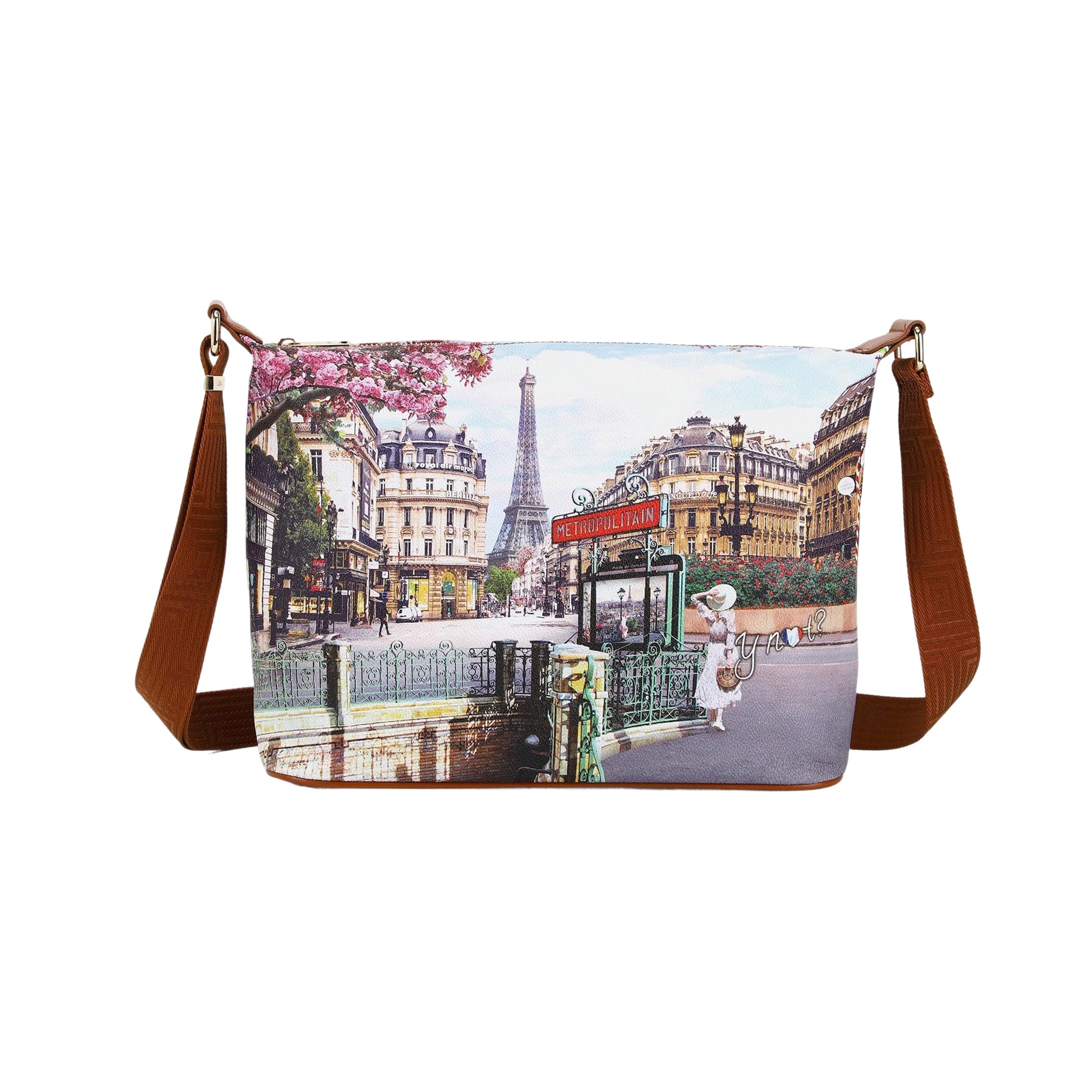 Borsa Donna Hobo Ynot? Yes Bag Stampa Città Easy Large con Tracolla