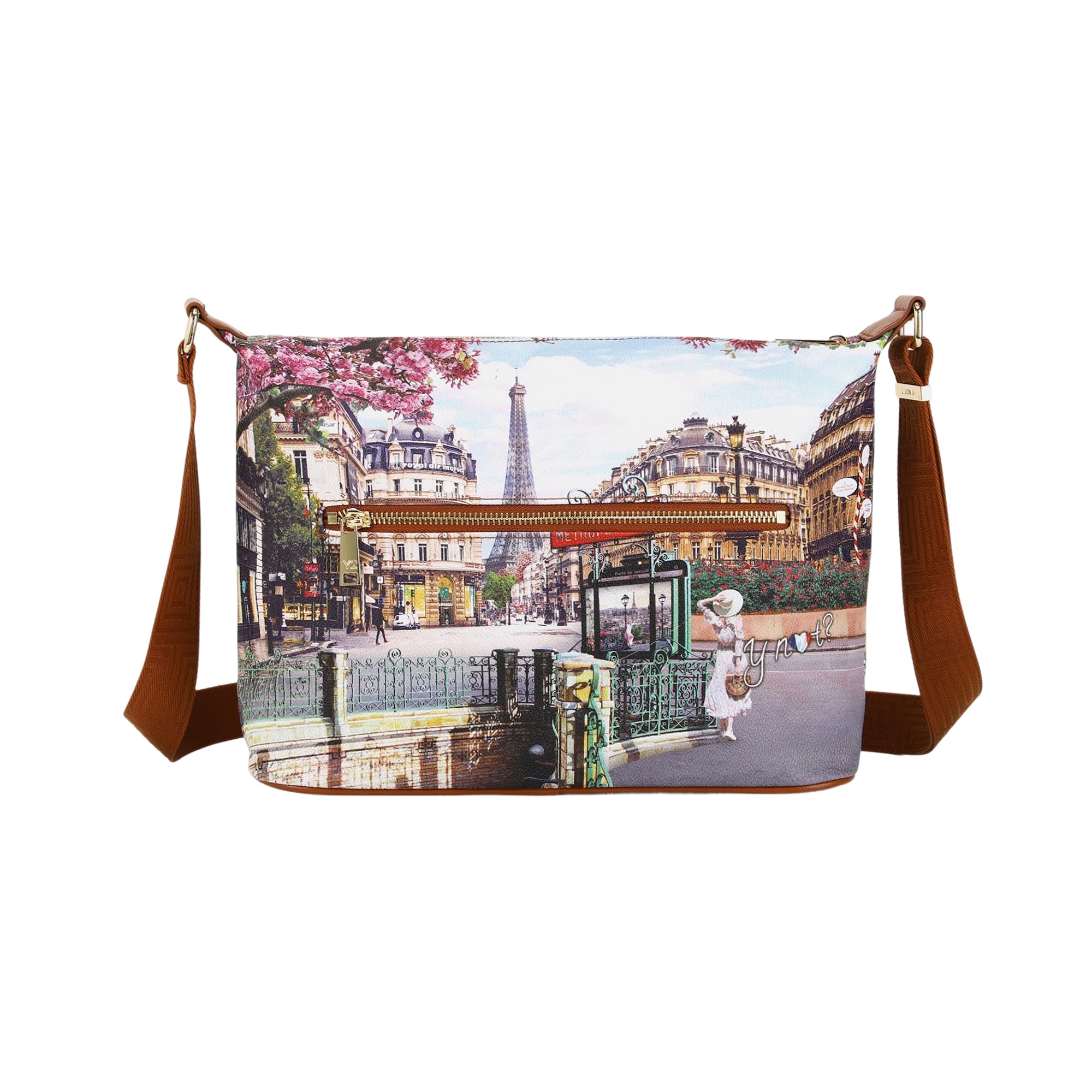 Borsa Donna Hobo Ynot? Yes Bag Stampa Città Easy Large con Tracolla