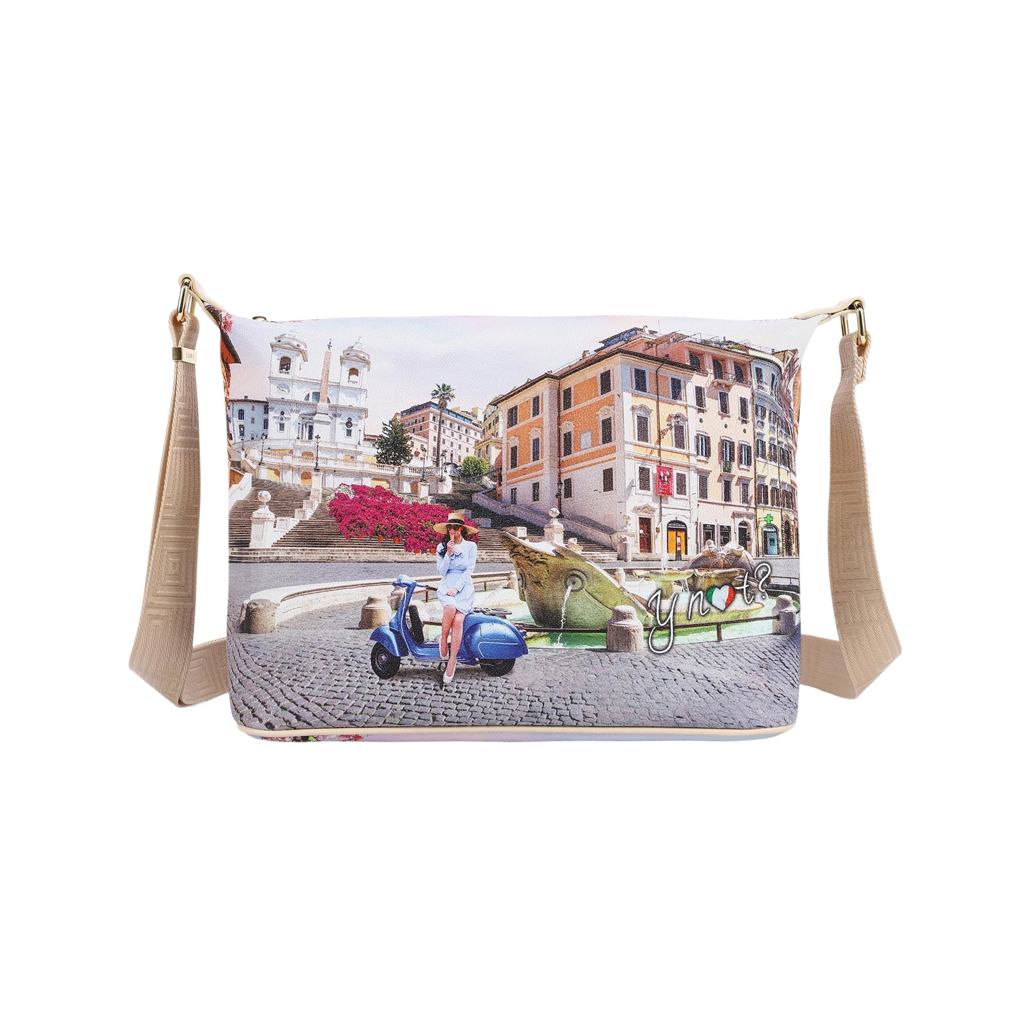 Borsa Donna Hobo Ynot? Yes Bag Stampa Città Easy Large con Tracolla