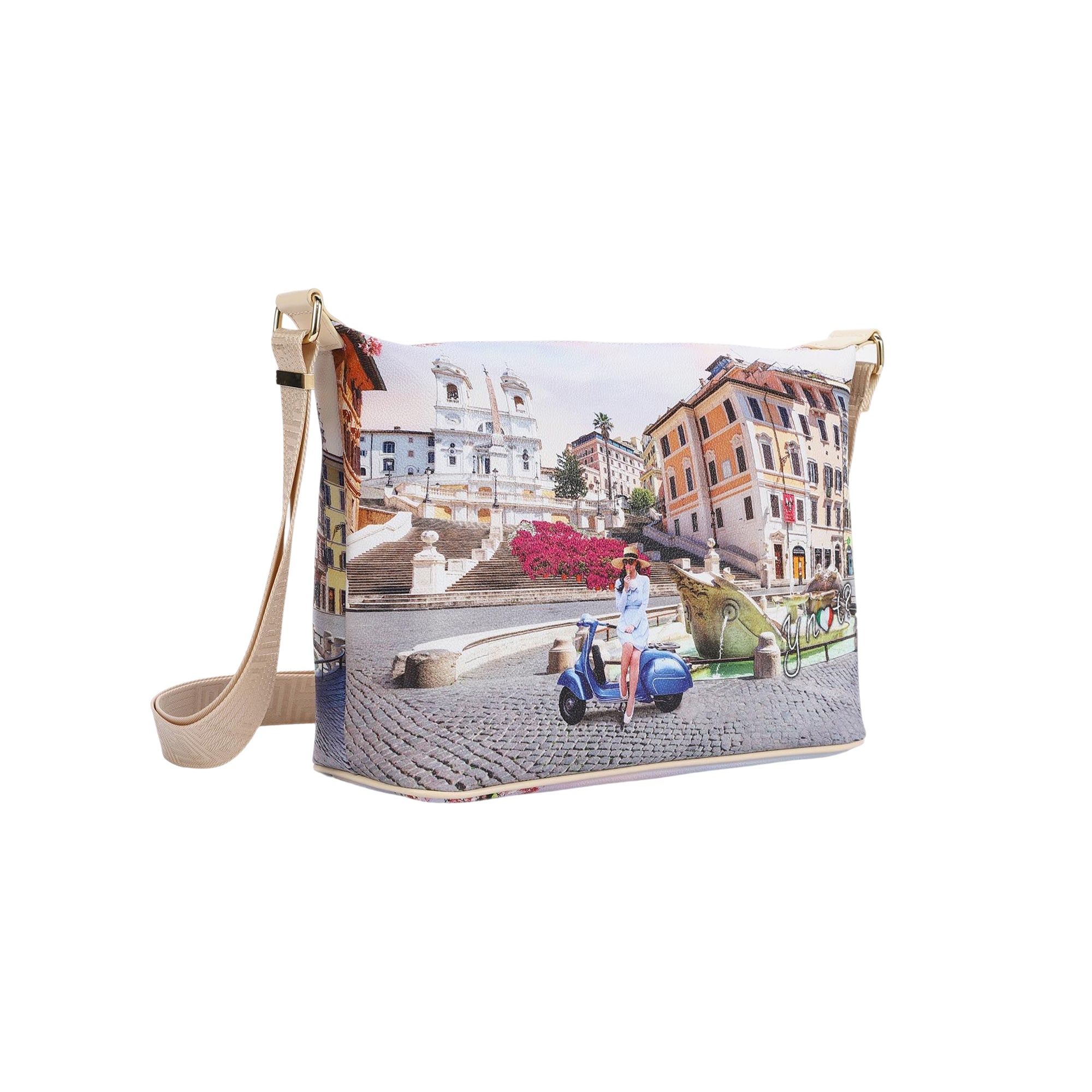 Borsa Donna Hobo Ynot? Yes Bag Stampa Città Easy Large con Tracolla