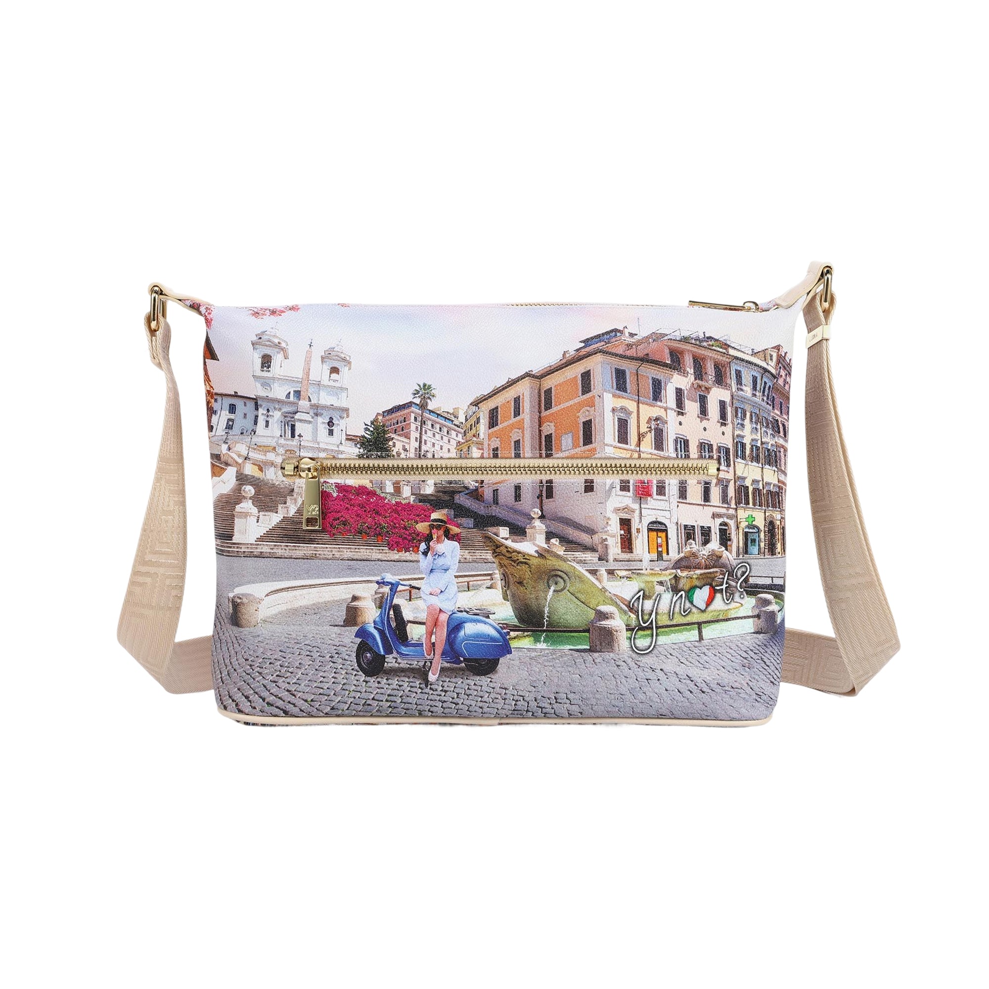 Borsa Donna Hobo Ynot? Yes Bag Stampa Città Easy Large con Tracolla