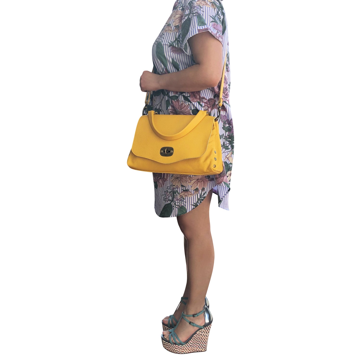 Damen Handtasche mit Schulterriemen, Aus Echtem Leder, Made in Italy, Modell Zoe