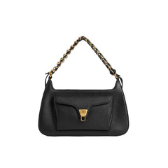 COCCINELLE Sac à Épaule Noir, En Cuir Véritable, Beat Generation