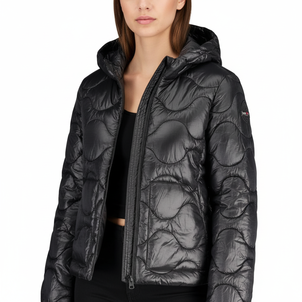 Norway 1963 Giubbotto Donna Nero Cappuccio Dettagli Contrasto Logo