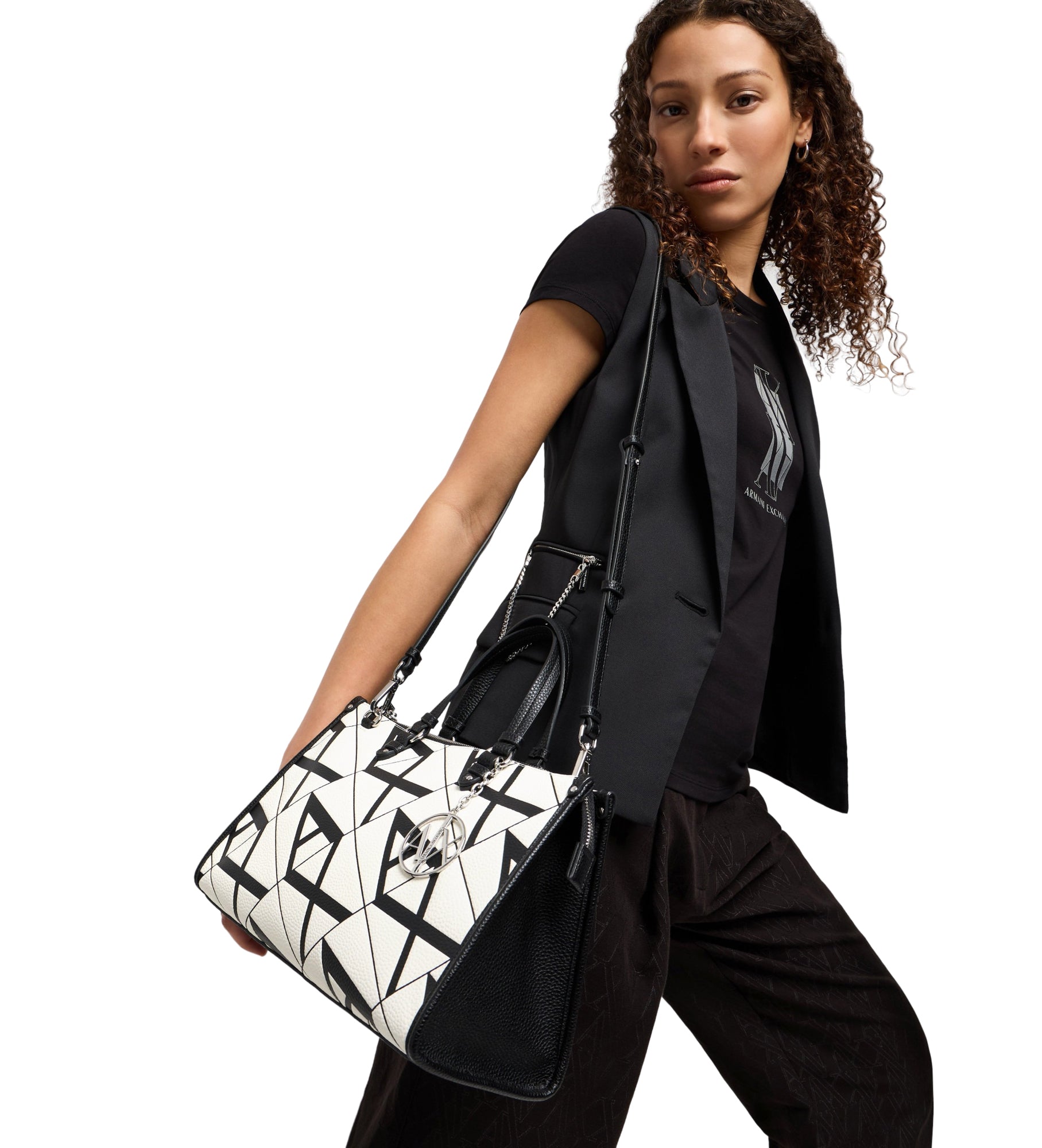 Borsa Donna Bauletto Armani Exchange Gynger con Tracolla Bianco Nero